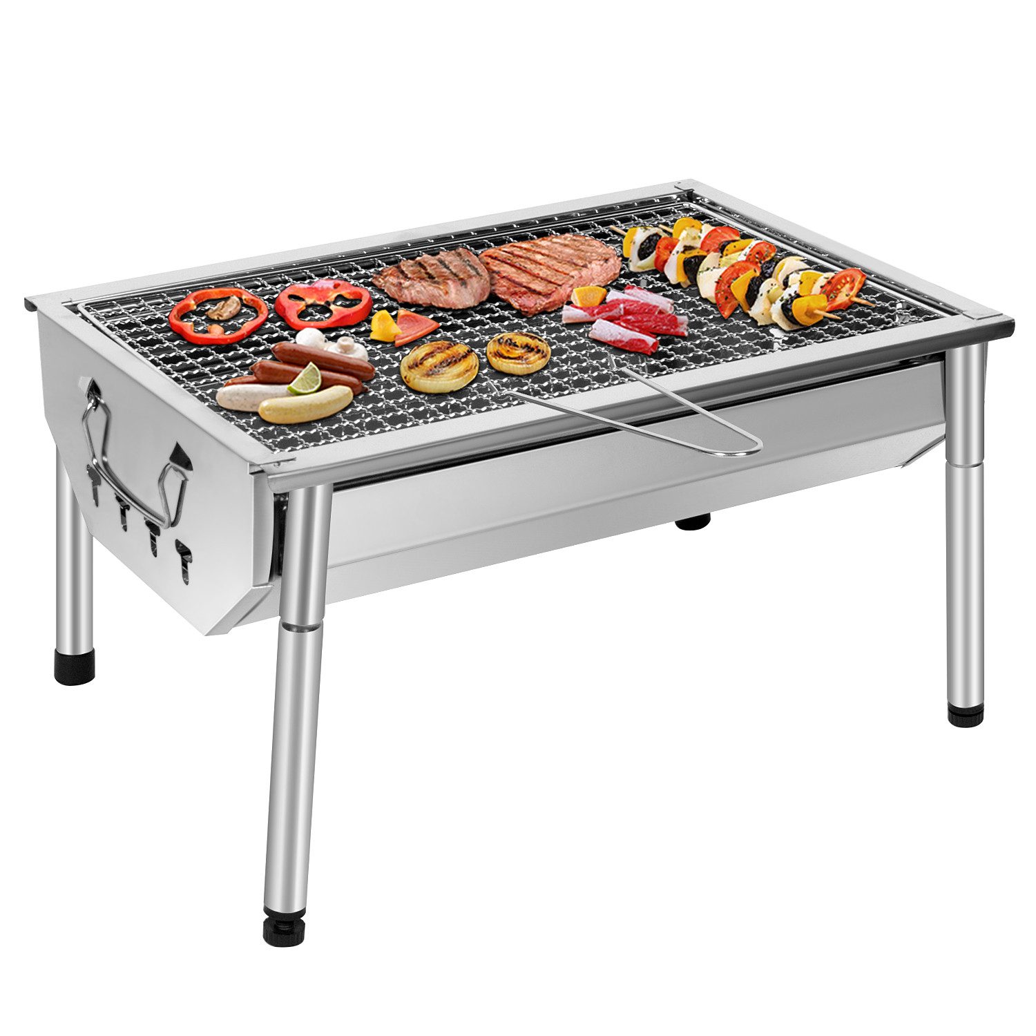 SunJas Holzkohlegrill CA-09C Edelstahl Holzkohlegrill Grillfläche:40x 27cm, Tragbar, Faltbare, BBQ Grill Standgrill Schaschlikgrill Tischgrills Tragbar Campinggrill
