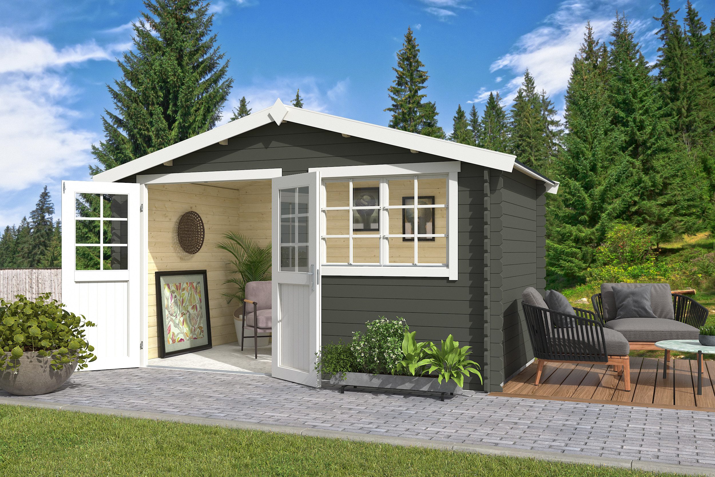 Nordic Holz Gartenhaus Axel 230, BxT: 415,1x250 cm, (Doppelfenster und Doppeltür)