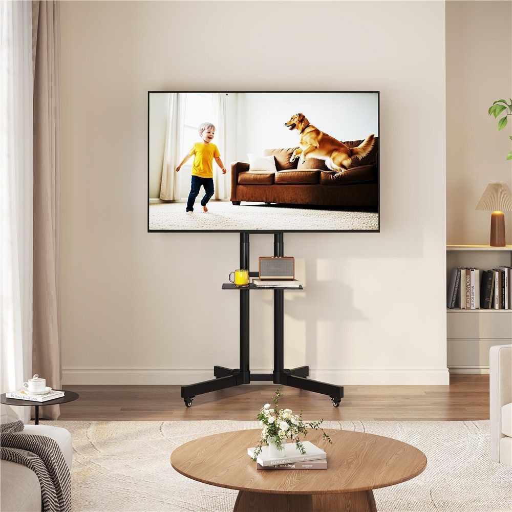 Yaheetech TV-Ständer Mobile TV-Halterung mit Doppelstangen, (bis 60 Zoll, Mobile TV Standfuß für 30 – 60 Zoll LCD LED OLED Plasma Fernseher)