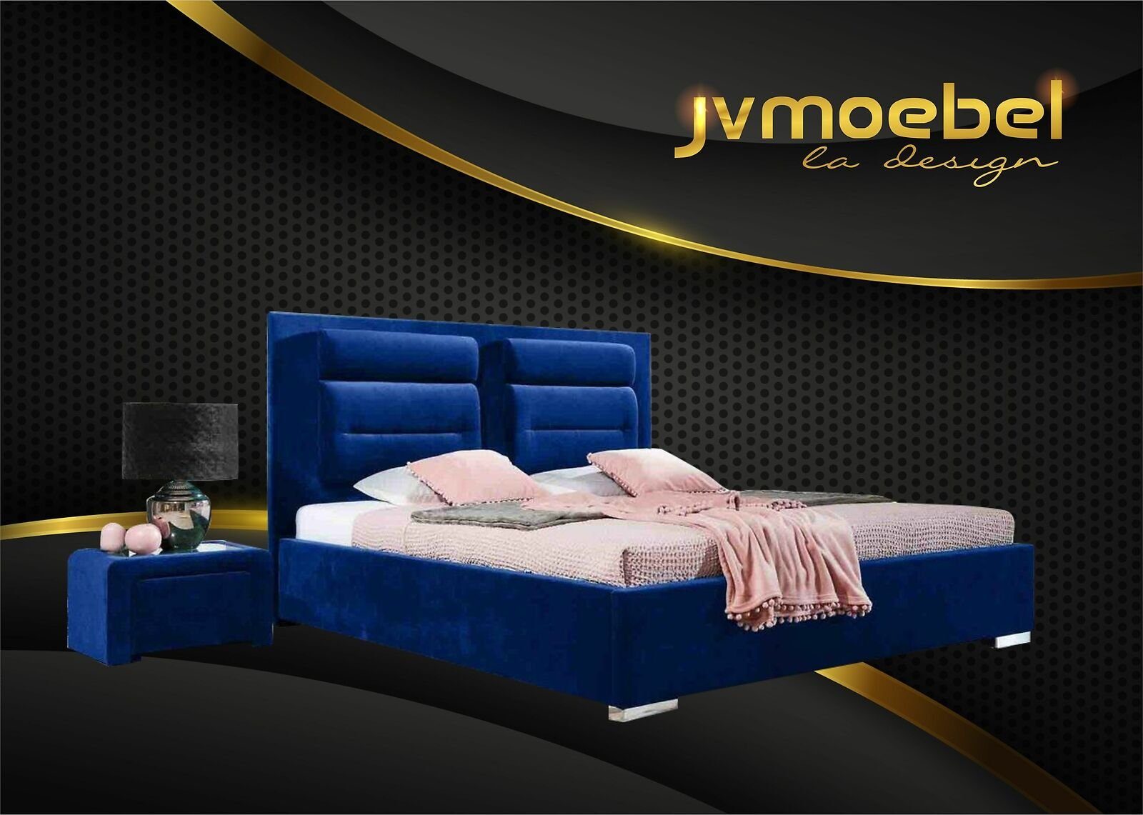 JVmoebel Bett, Luxus Boxspring Bett Doppel Design Stoff Hotel Grüne Betten Blau