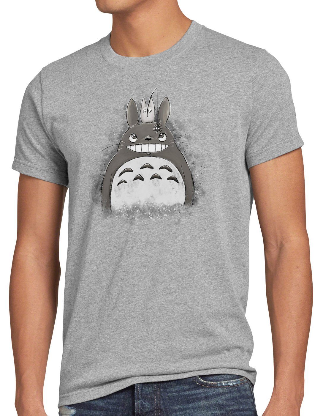 style3 Print-Shirt Herren T-Shirt Totoro Duo neko mein nachbar anime tonari no grau meliert