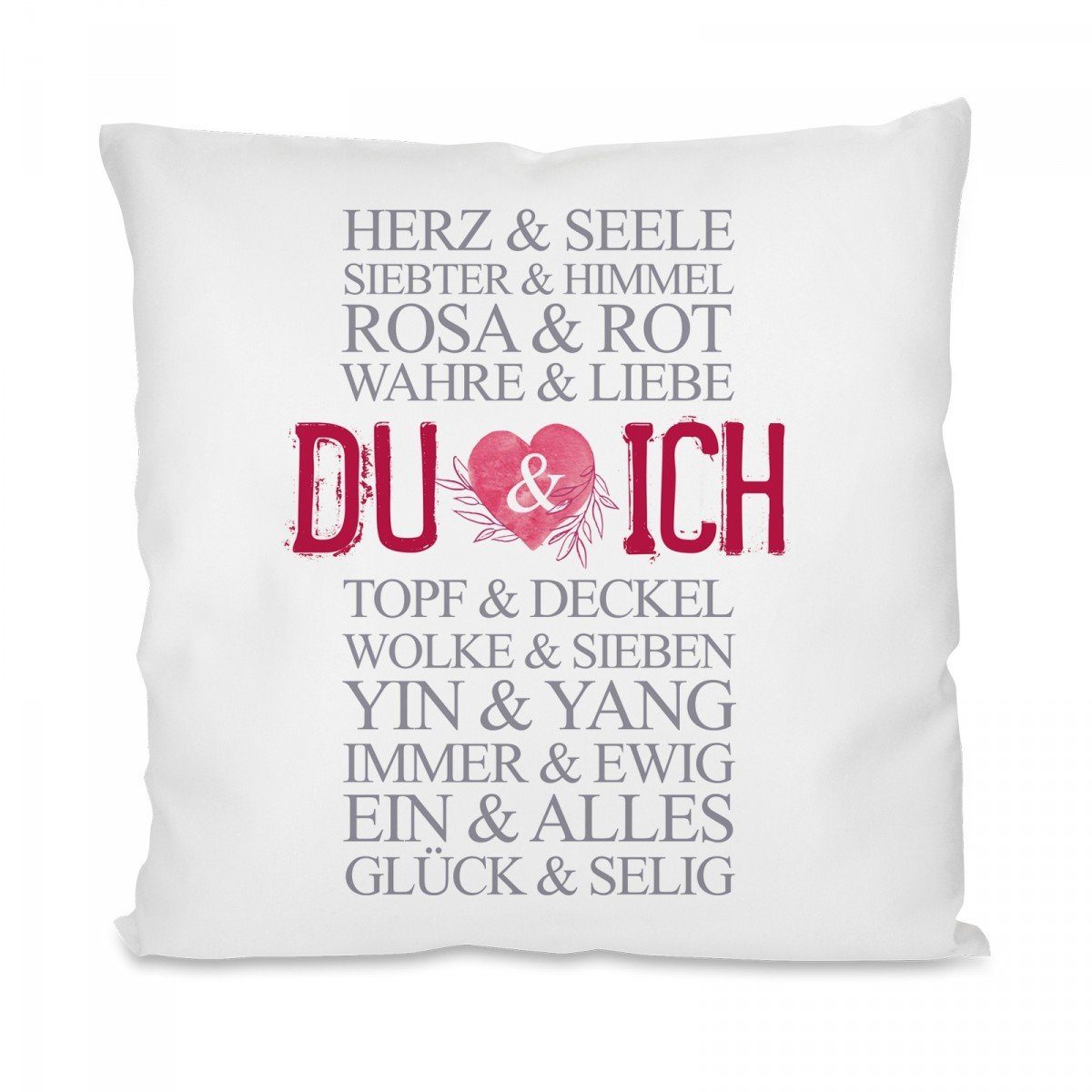 Herzbotschaft Dekokissen Kissen mit einseitigem Motiv DU und ICH, Kissenhülle mit Füllung