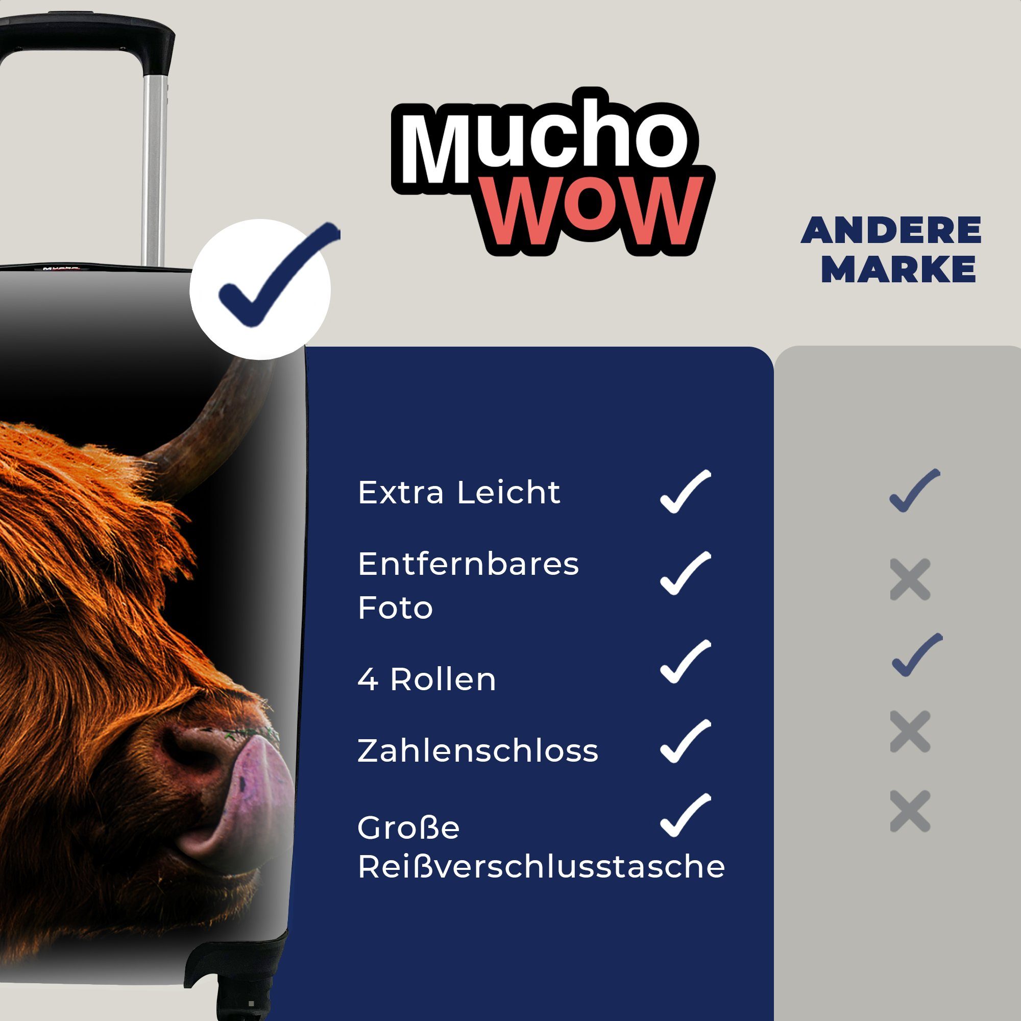 Rollen, mit Handgepäck Trolley, Nase, - Ferien, 4 rollen, Reisetasche Handgepäckkoffer Zunge Reisekoffer - Highlander Schottischer für MuchoWow