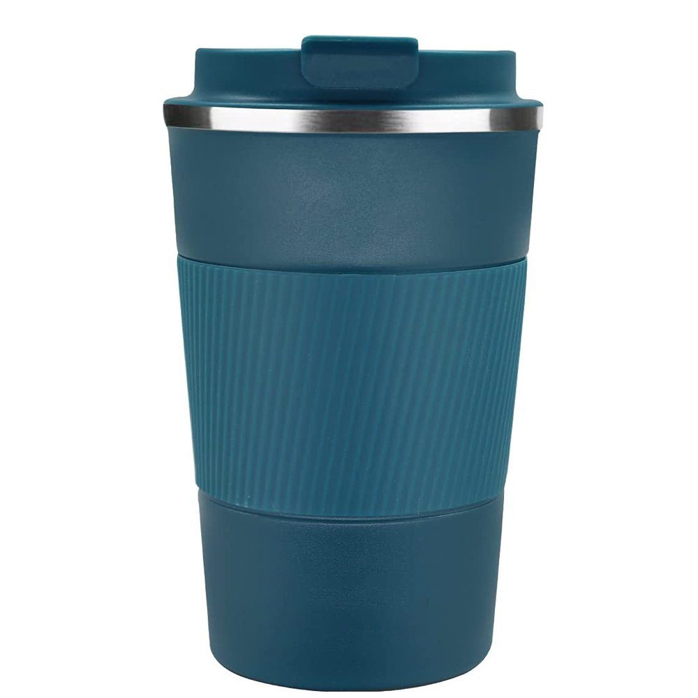 GelldG Becher Kaffeebecher aus Edelstahl, Thermobecher mit Gummierte Manschette blau(17cm)