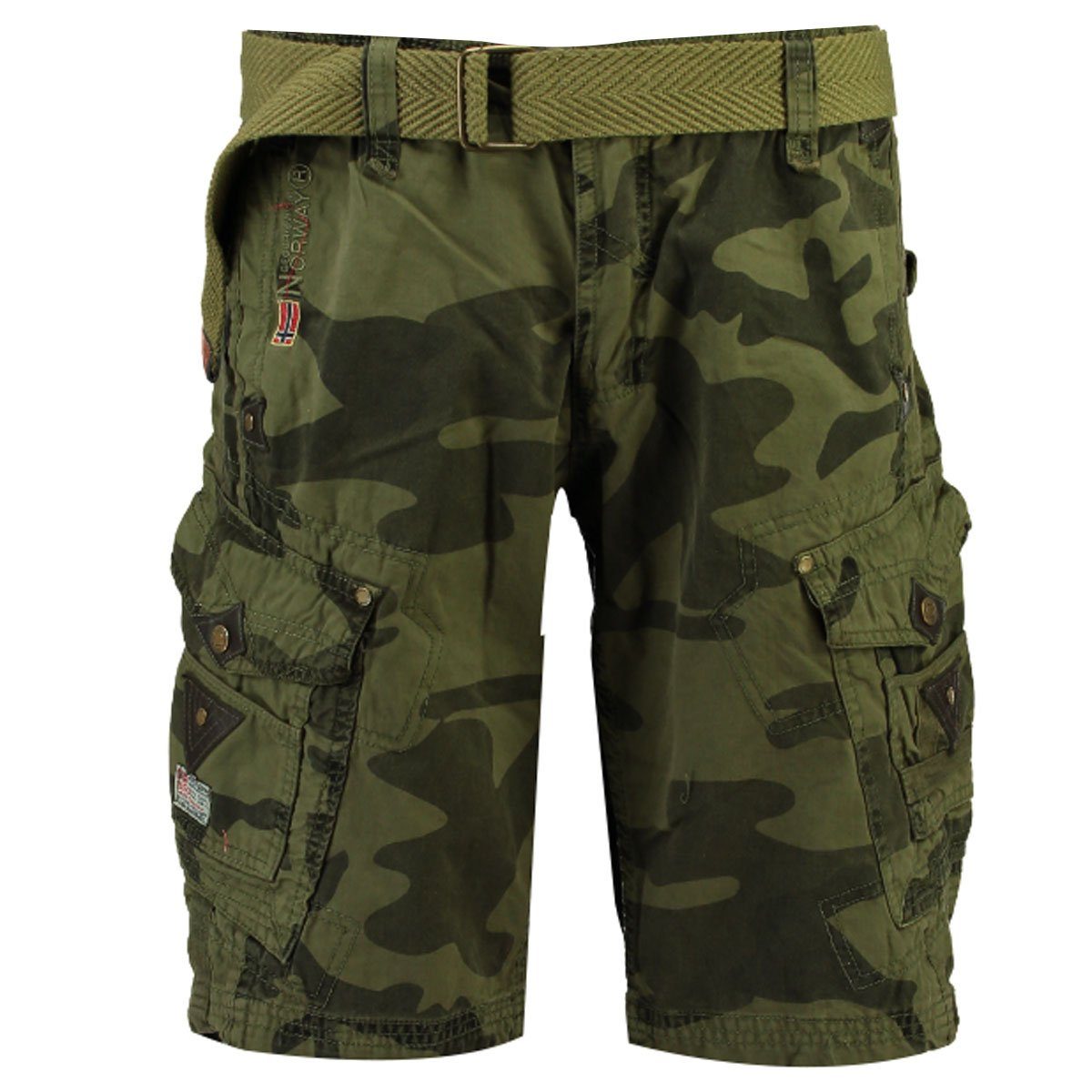 Geographical Norway Cargoshorts Herren Shorts G-PERLE (mit abnehmbarem Gürtel) Shorts, kurze Hose, unifarben / camouflage Camouflage Mastic