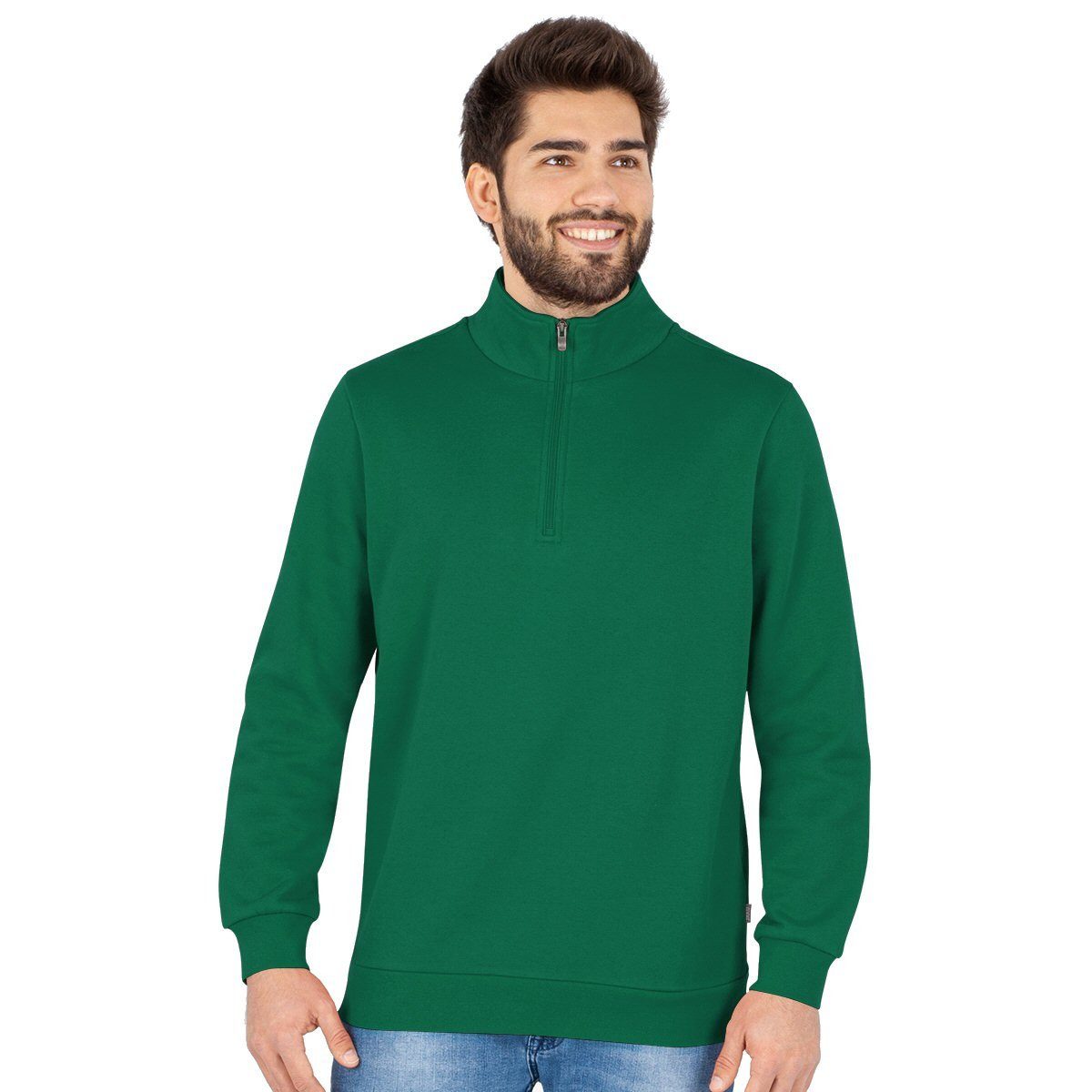 Jako Langarmshirt Ziptop Organic - Weich Innenseite, Zip-Reissverschluss - grün Herren