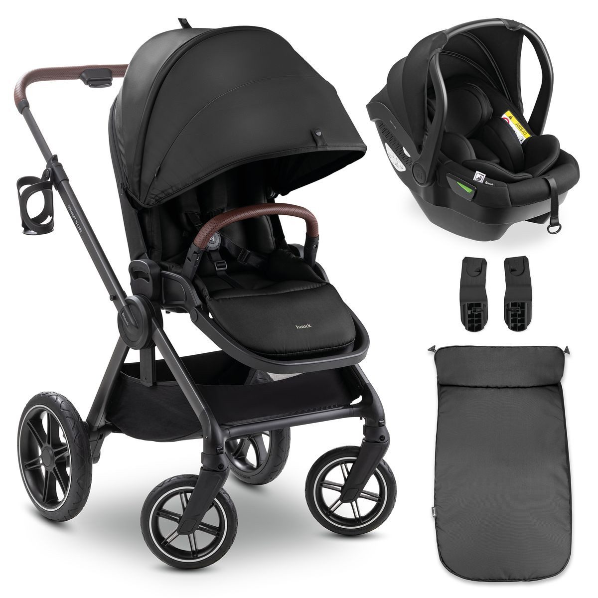 Hauck Kinder-Buggy Comfort N Care 2in1 Travel Set - Black, Sportwagen mit Liegefunktion, höhenverstellbaren Schieber & Babyschale