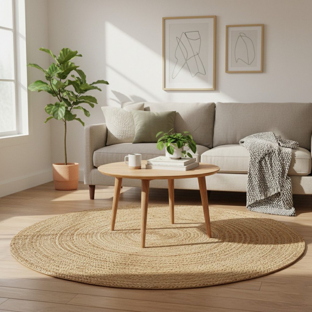 Elegant Floors Teppich Jute Natur, rund, Höhe: 9 mm, handgewebt, Rund, Höhe: 9 mm, Weiche Haptik, pflegeleicht und für Fußbodenheizung geeignet – Bild 4 von 5