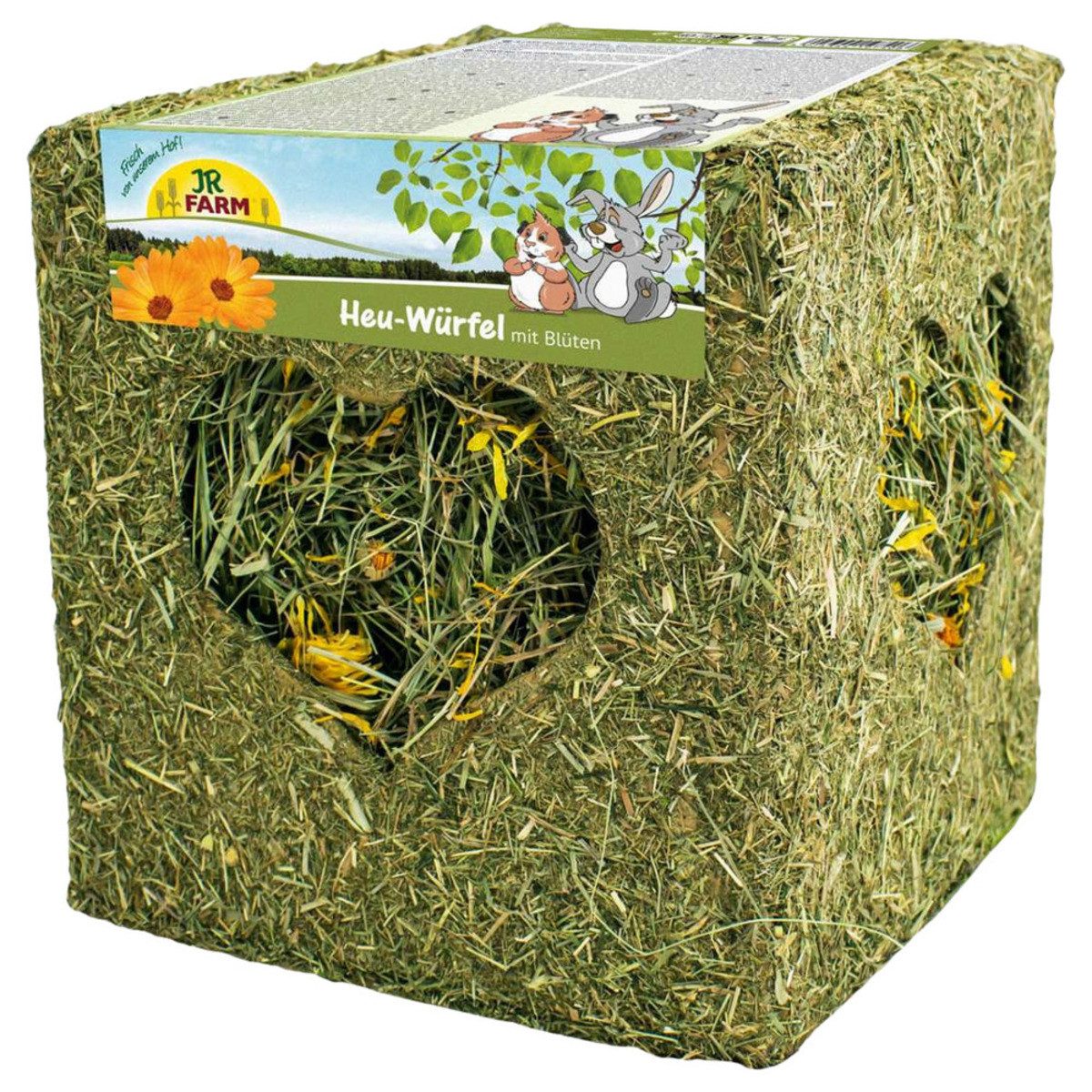 JR Farm Heu-Würfel groß mit Blüten 450 g, Snack für: Kleintier