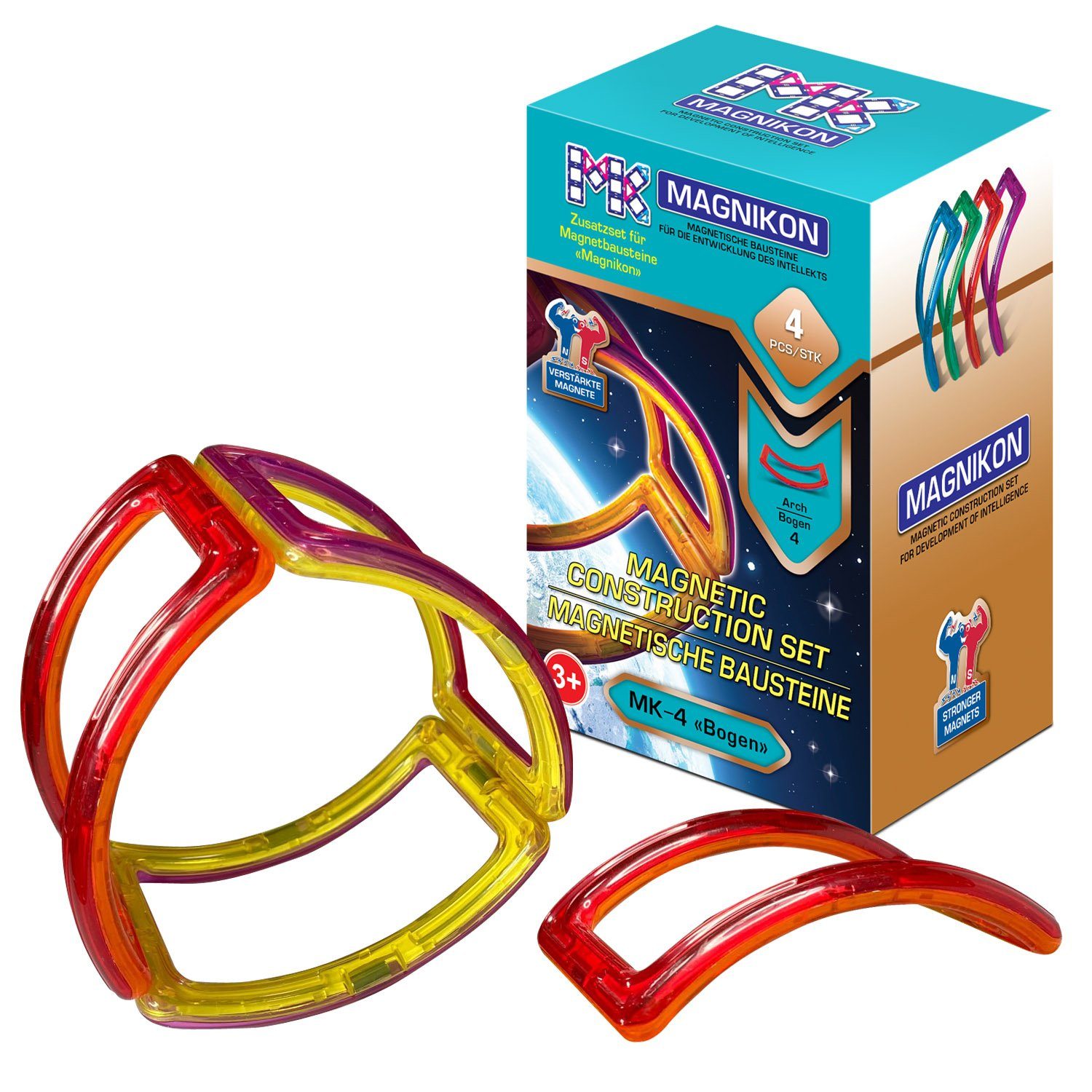 MAGNIKON Magnetspiel Bauklötze Erweiterung seltene Teile Magnetische Bausteine Magnetspielbausteine, (Zusatzset Magnetbausteine, 4 St., Bausteine), stabile Baumodelle