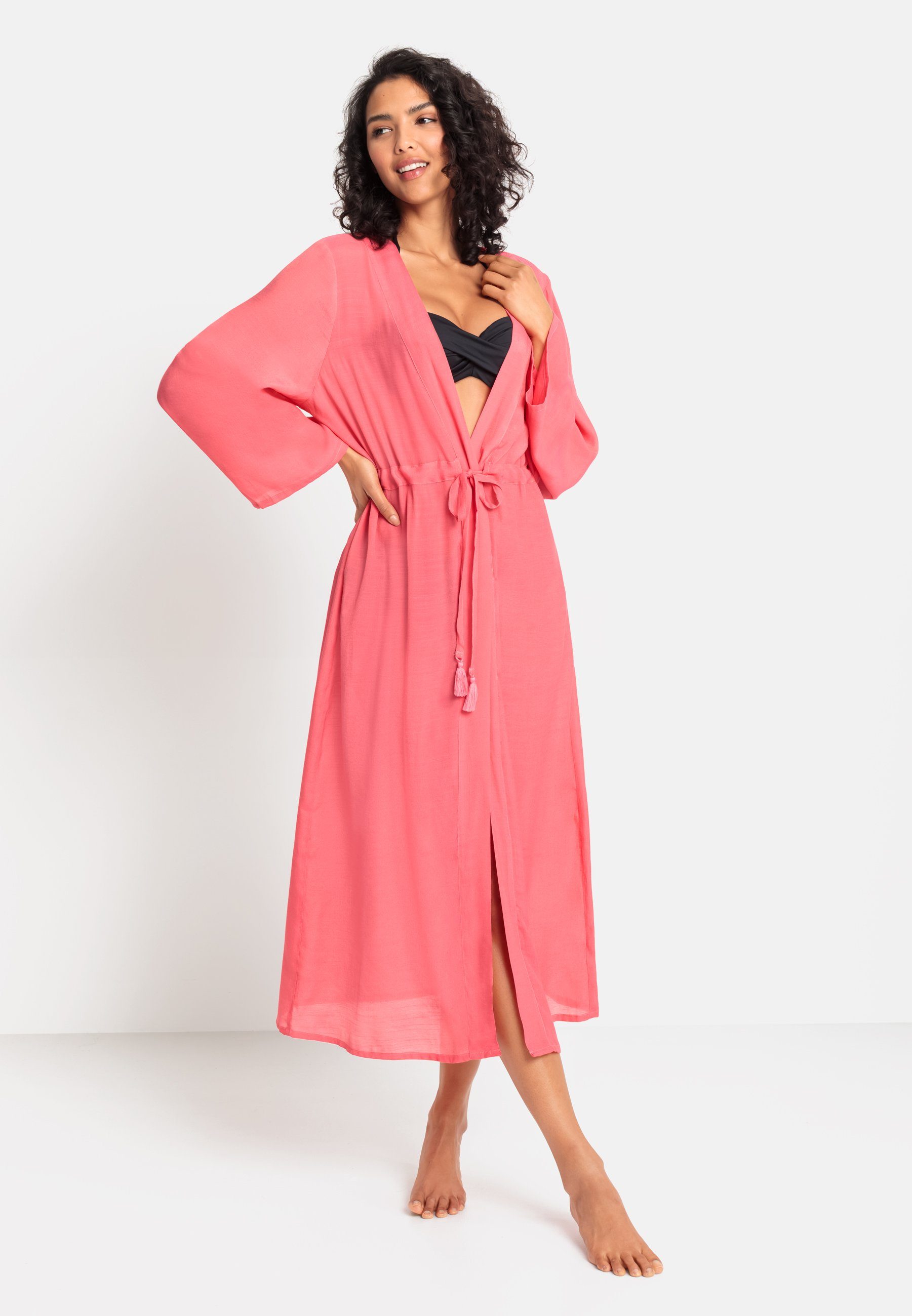 LASCANA Strandkleid im Kimono-Style zum Binden, langärmliges Sommerkleid, Kaftan