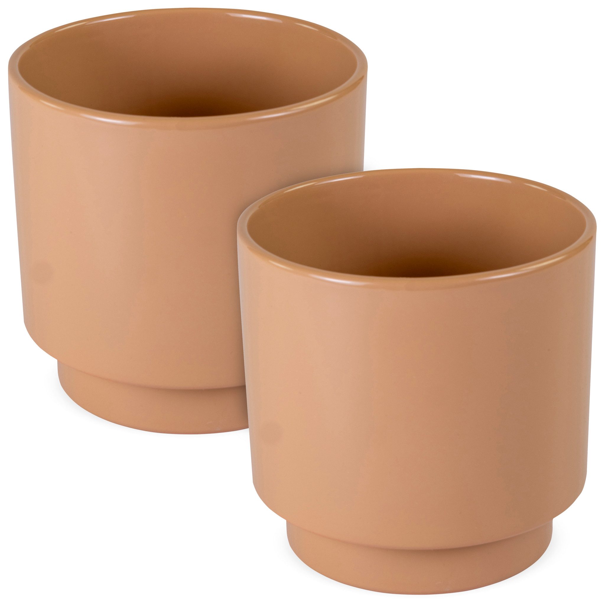 matches21 HOME & HOBBY Blumentopf Blumentöpfe 2er Set aus Keramik in Ø 13 x 12 cm in Sand (2 St), Zeitlose Übertöpfe mit Fuß