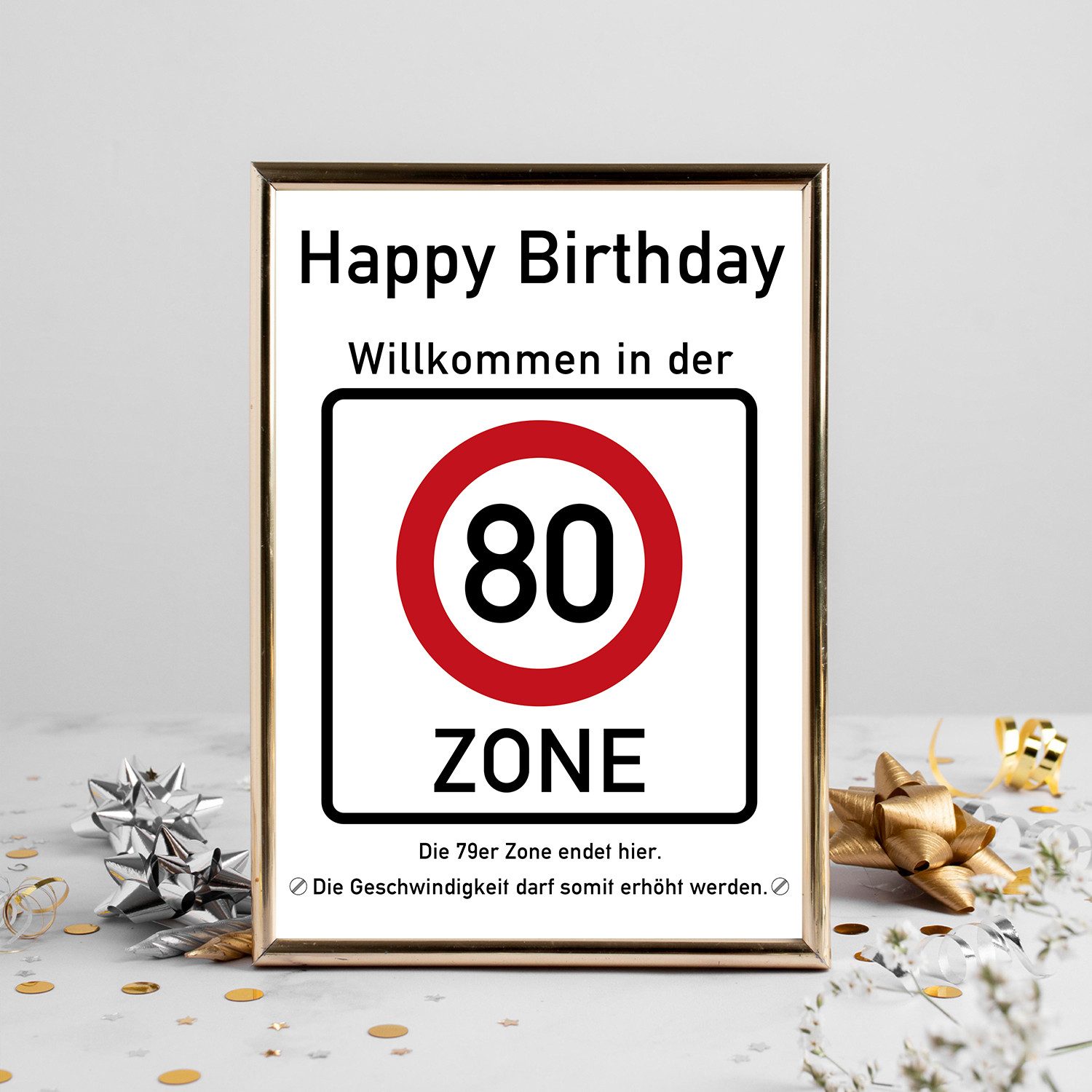 Tigerlino Poster 80. Geburtstag Geschenk Verkehrszeichen Karte Happy Birthday Deko Bild – Bild 4 von 5