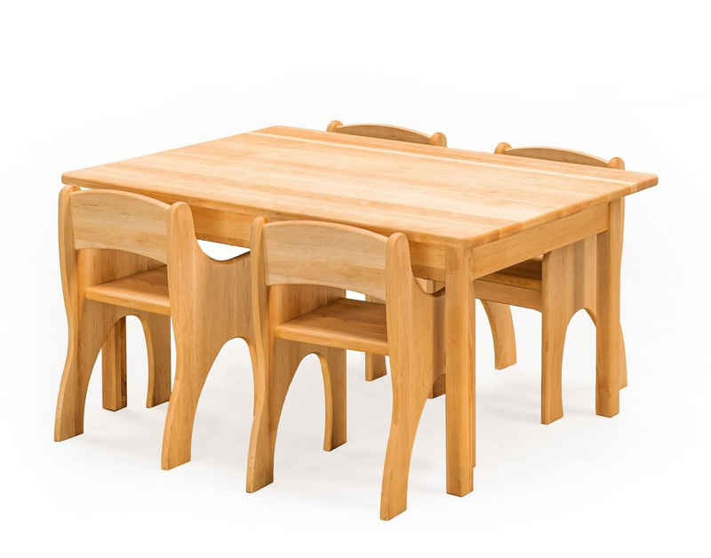 BioKinder - Das gesunde Kinderzimmer Kindersitzgruppe Levin, Tisch rechteckig mit 4 Stühlen mit Armlehne