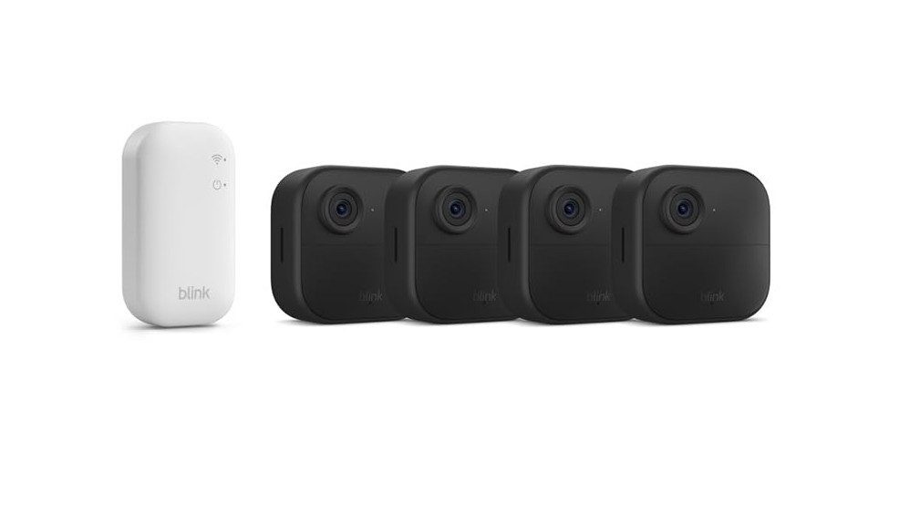 blink Überwachungskamera Kamera Outdoor 4 Sicherheitskamera 4-Kamera-System Überwachungskamera (Außenbereich, Innenbereich, Set, inkl. Sync Modul Core, integriertes Mikrofon)