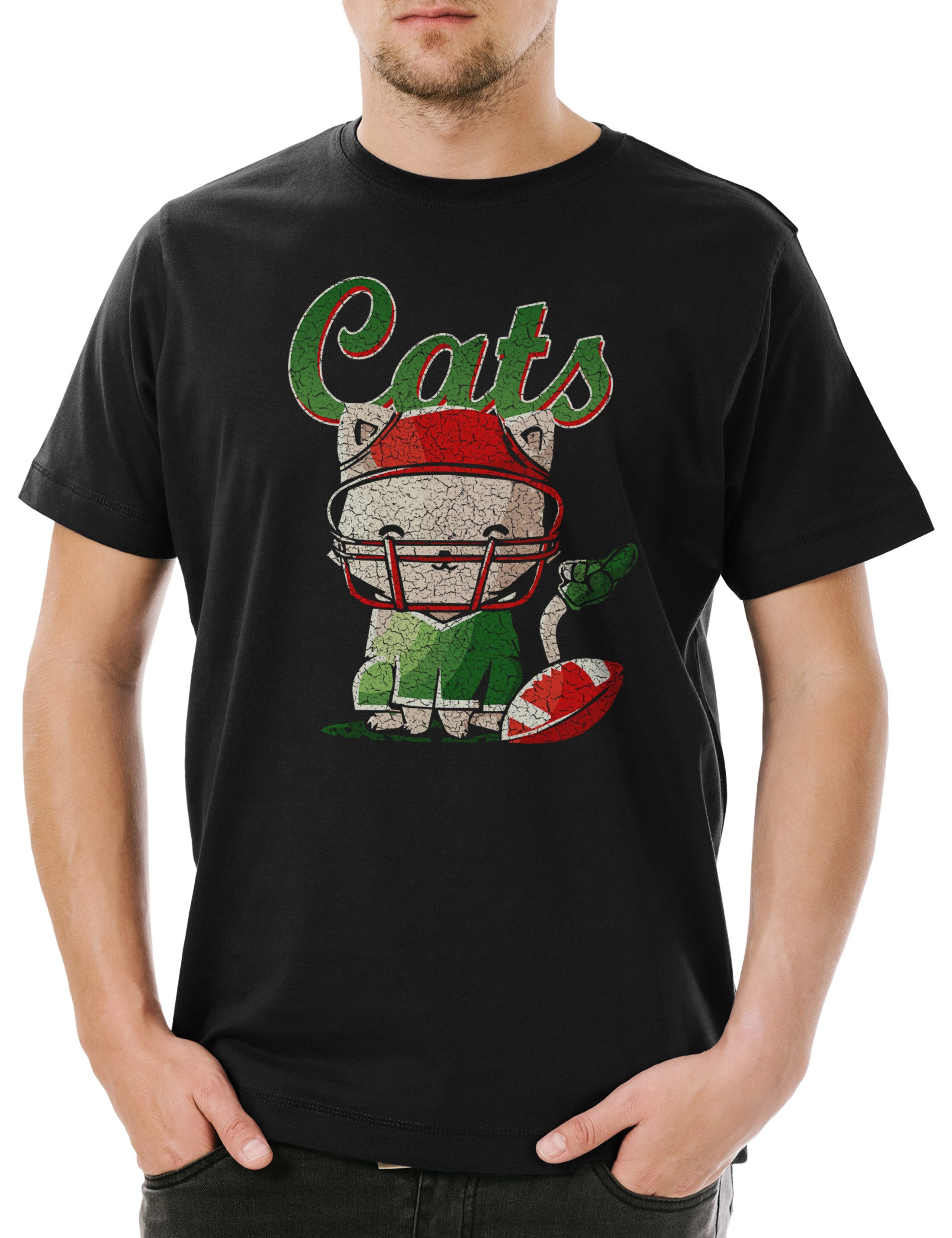 Urban Backwoods Print-Shirt Cats Football Herren T-Shirt Katzen Kätzchen Kater Katze American (1-tlg) Sport Cat Friend Kitty