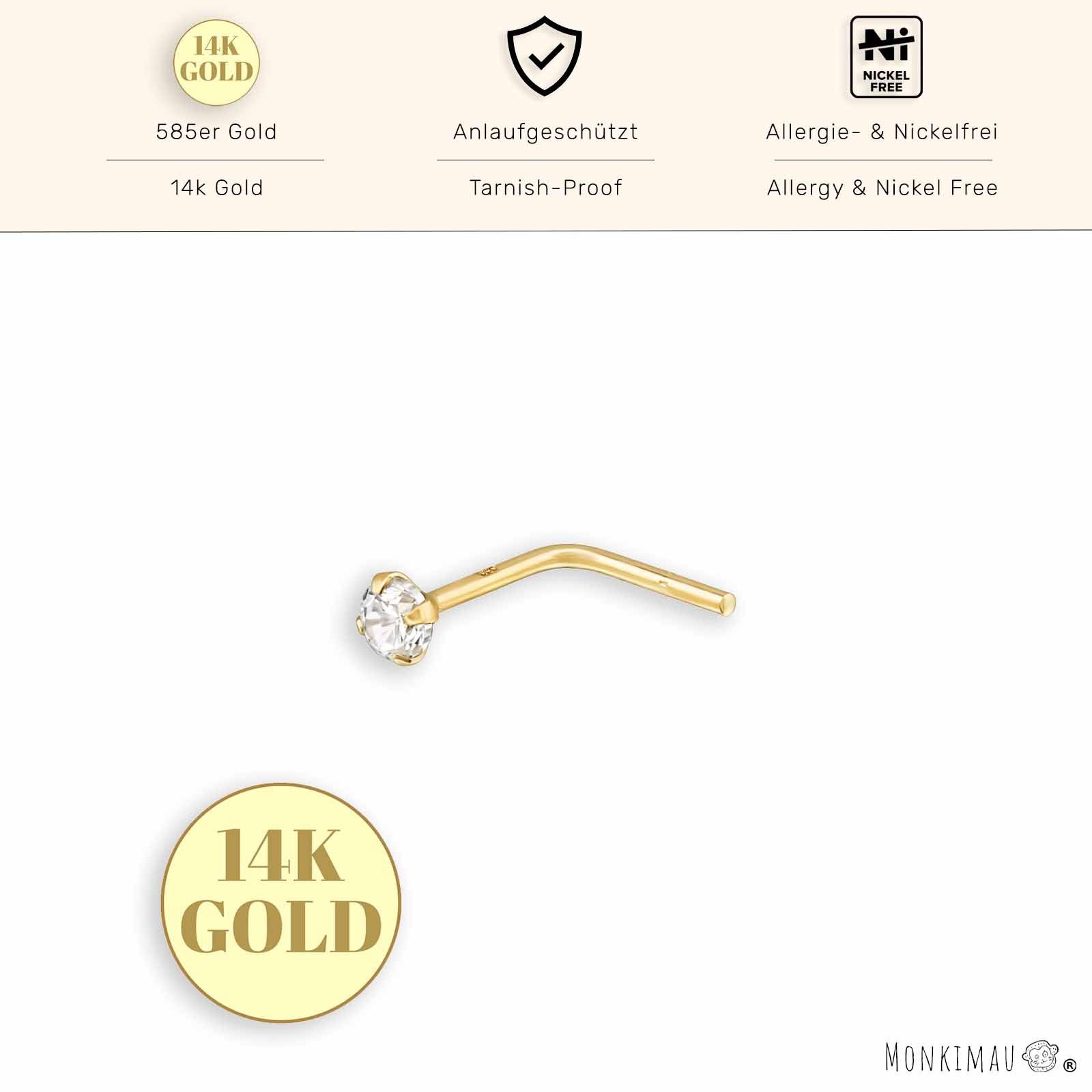 Monkimau Nasenpiercing 14K Gold Nasenstecker 2mm Zirkonia Nasenschmuck Dame günstig online kaufen