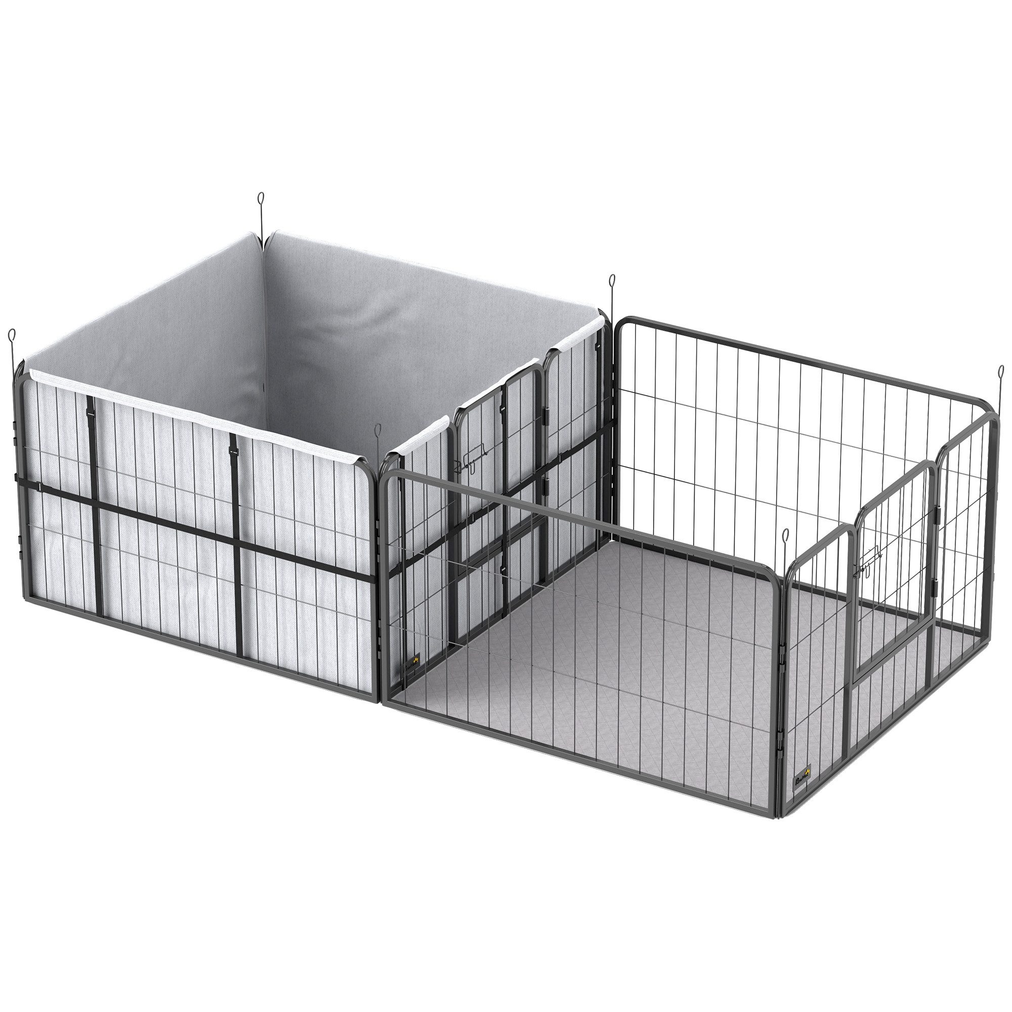 MC Star Laufgitter Wurfkiste für Welpen, Wurfbox Welpenlaufstall (mit 7 Paneele, 2 Bereichen, Waschbare Wurfunterlage, 203x102x60cm Schwarz)