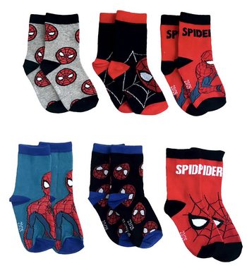 Spiderman Feinsocken SPIDERMAN Kindersocken Jungen + Mädchen Strümpfe 3 Paar im Set Kniestrümpfe Socken Gr. 23 24 25 26 27 28 29 30 31 32 33 34