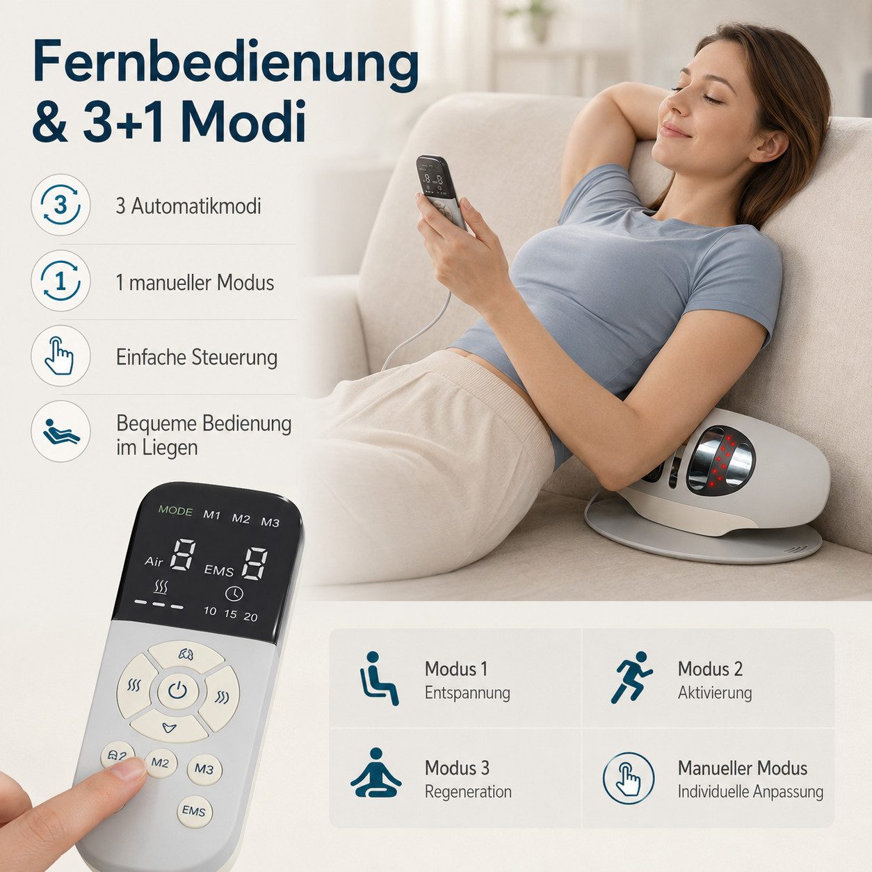 ibettertec Massagegerät Elektrisches Rückenmassagegerät für Lendenwirbel, Rückenmassagegerät mit Wärme & EMS-Impuls 3 Heizstufen 3 Massageprogramme, Lenden-Zugm – Bild 4 von 5