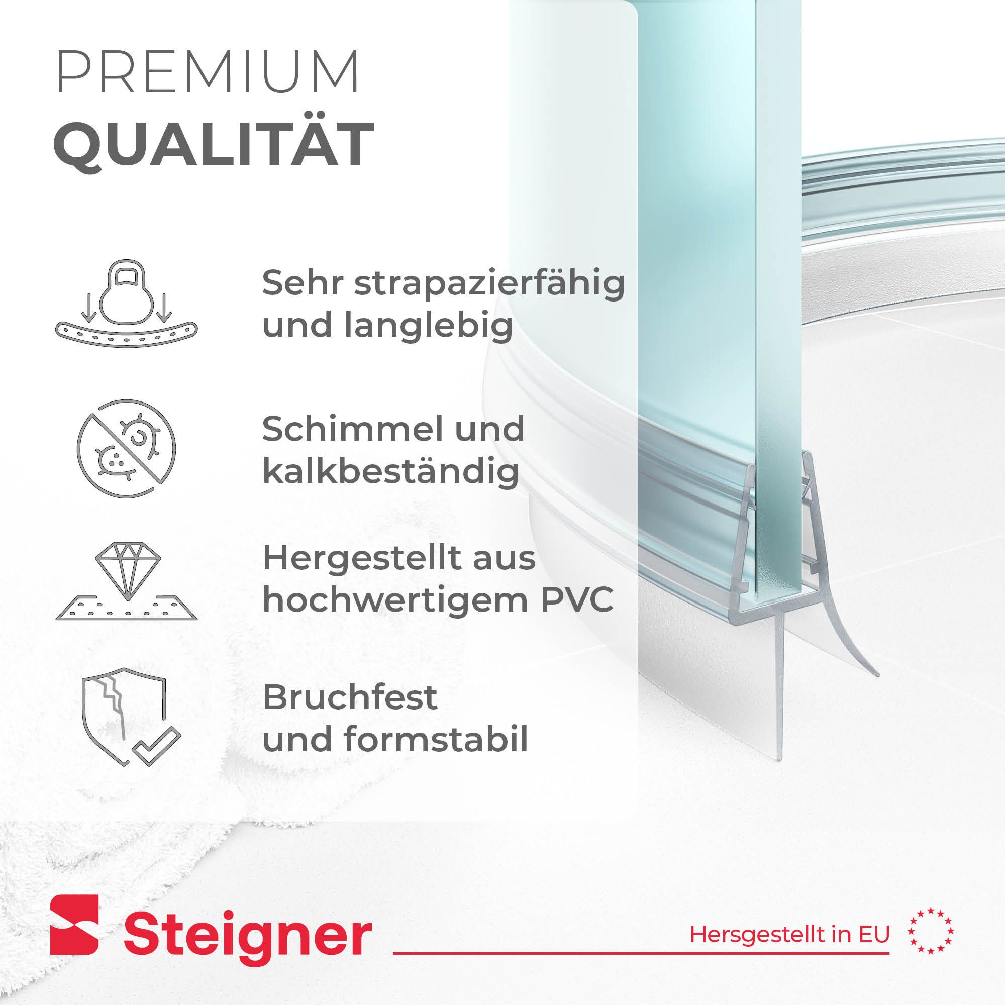 STEIGNER Duschdichtung Duschtürdichtung gebogen UK13 30 cm (1 Stk) Transparent 3,5-5 mm, L: 30 cm, (1 Stück Packung, Einzeldichtung), Duschdichtung Runddusche o – Bild 4 von 5