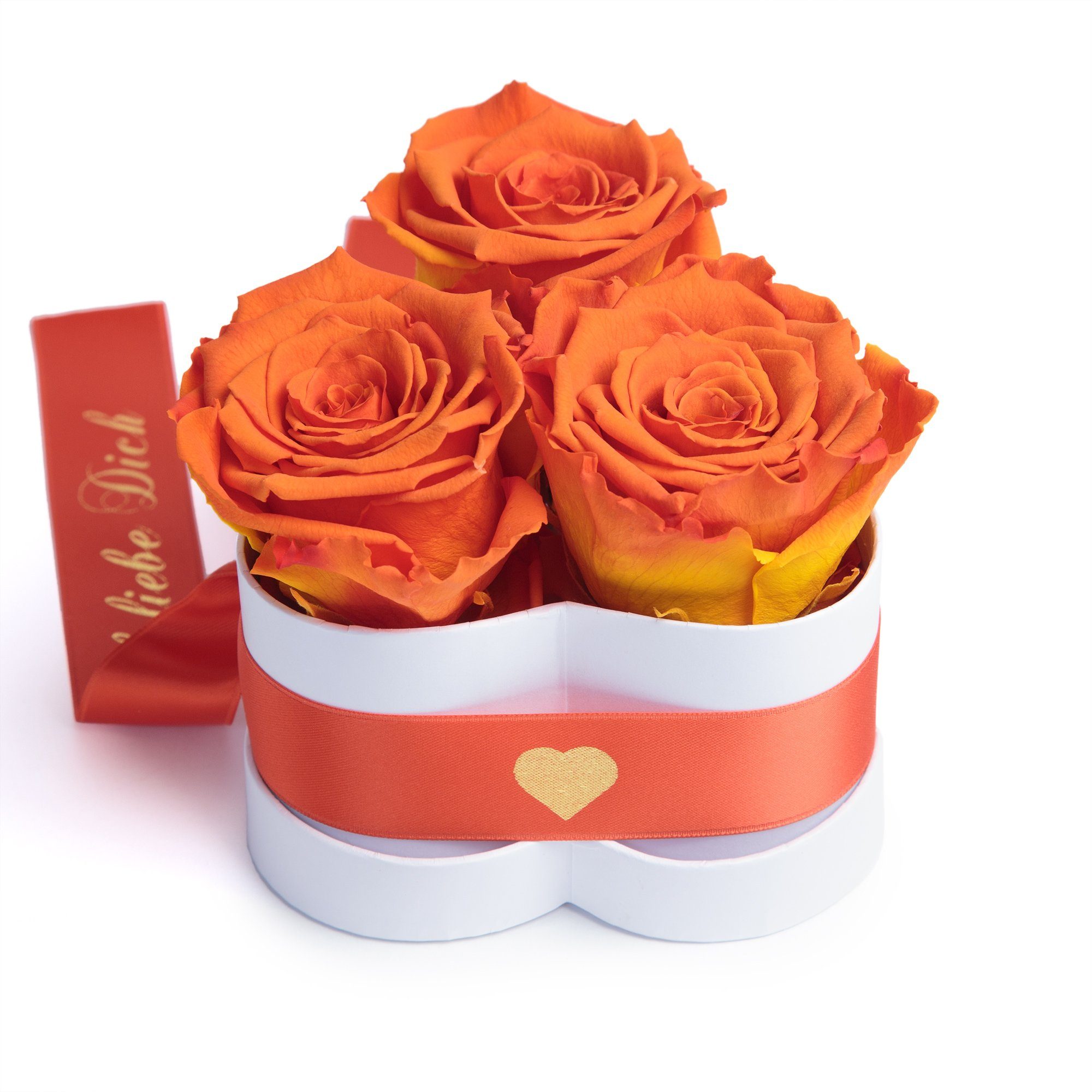 Kunstblume Rosenbox Liebesbeweis orange Geschenk Valentinstag Rosen für Höhe Sie ROSEMARIE 10 Ich Dich Rose, SCHULZ Heidelberg, infinity cm, Herz 3 liebe