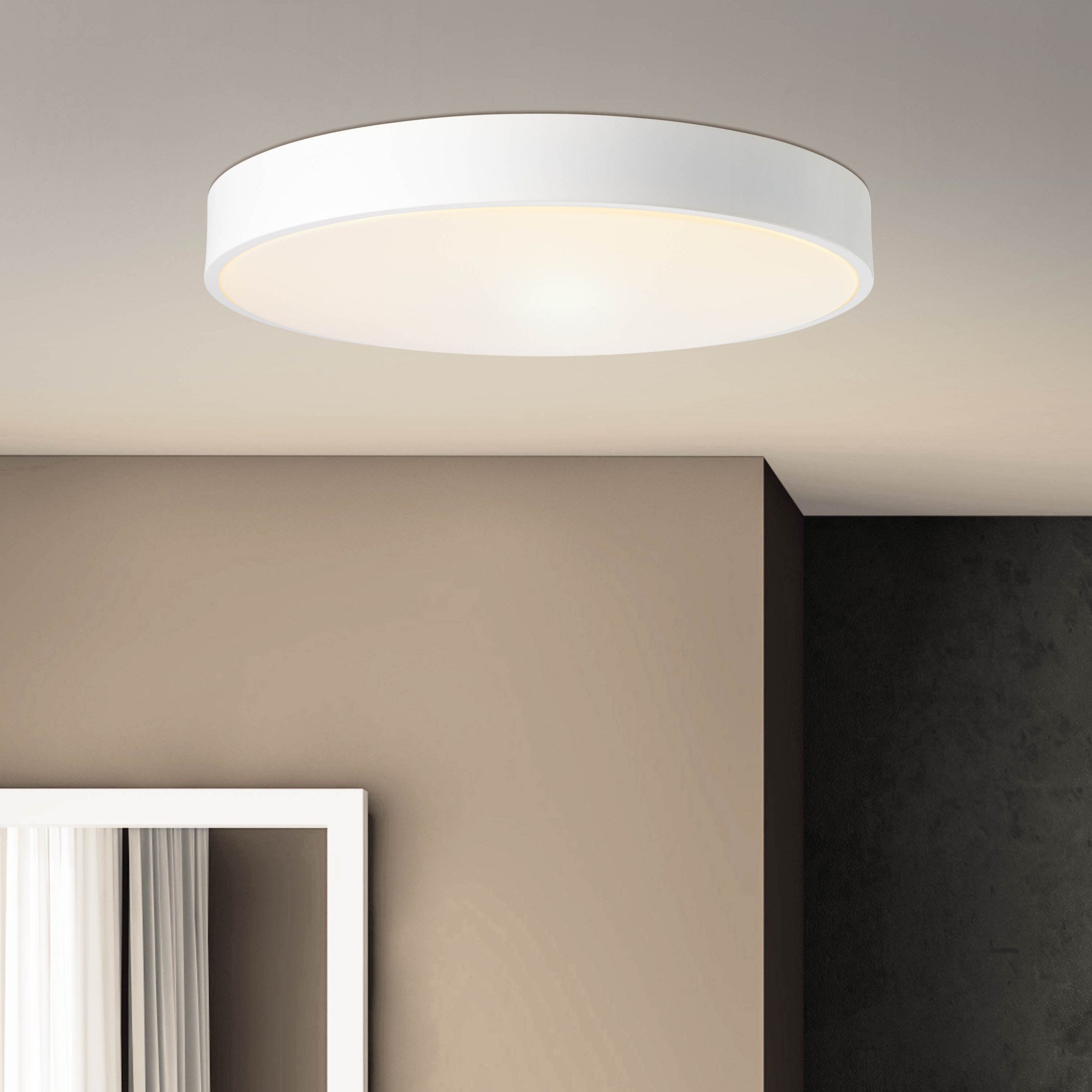 Lightbox Deckenleuchte, CCT - über Fernbedienung, LED fest integriert, warmweiß - kaltweiß, LED Deckenlampe XL, Ø 50 cm, 6800 lm, dimmbar, CCT, sand weiß