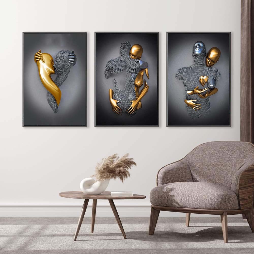 trends for living Wandbild 3D Metallfigur Statue Kunst Liebe Herz Kuss Bild günstig online kaufen