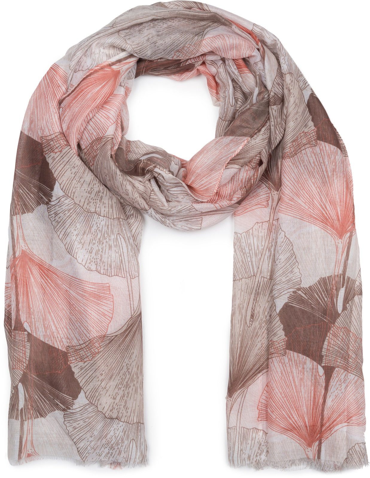 styleBREAKER Modeschal Langer Schal Ginkgo Leaves, günstig online kaufen