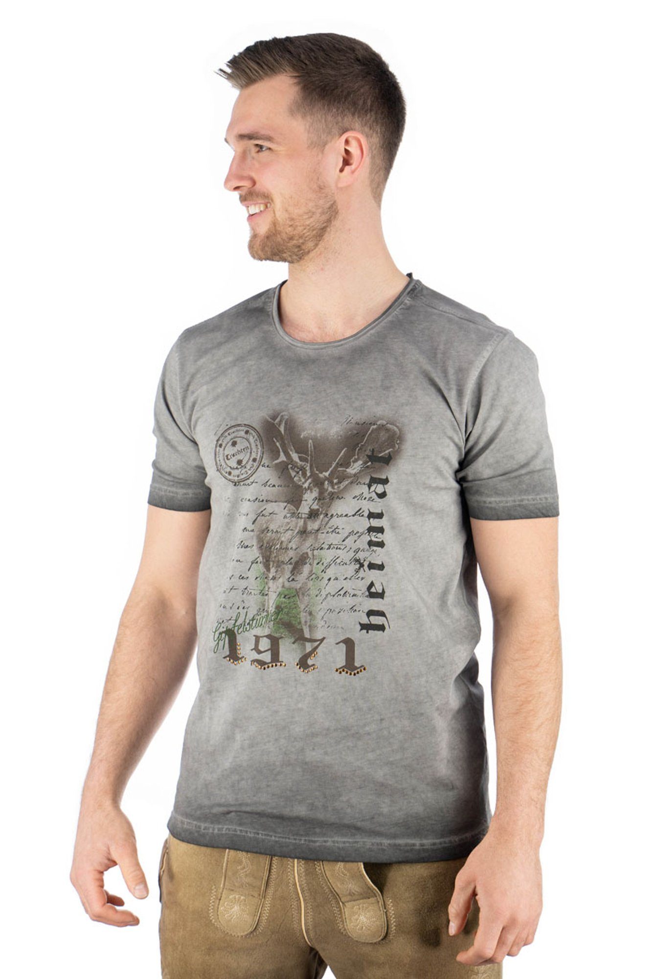 Trachtenshirt T-Shirt Kurzarm Ofapuo anthrazit OS-Trachten mit Motivdruck