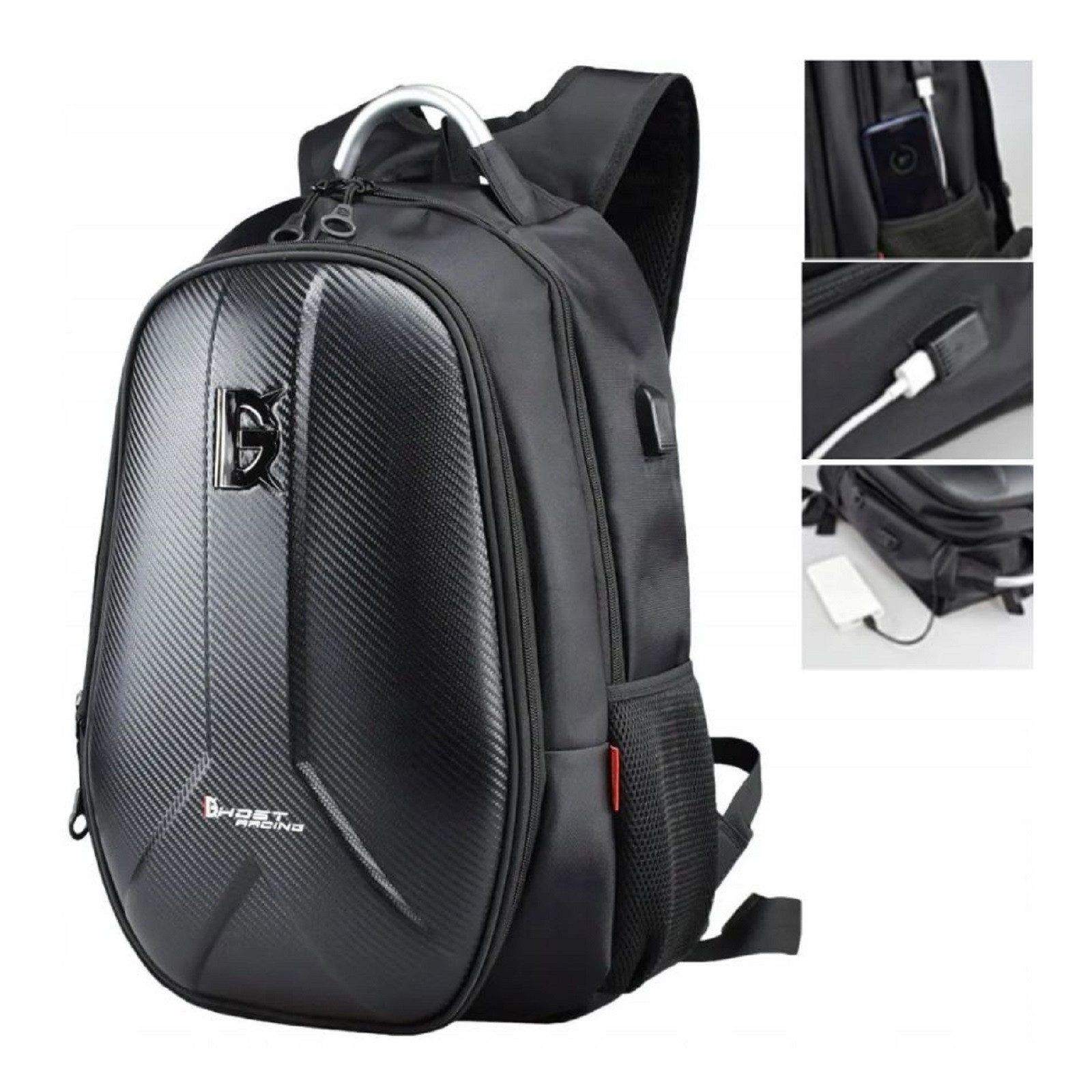 Rucksack für Motorrad 53x40 cm mit USB-Anschluss Schwarz