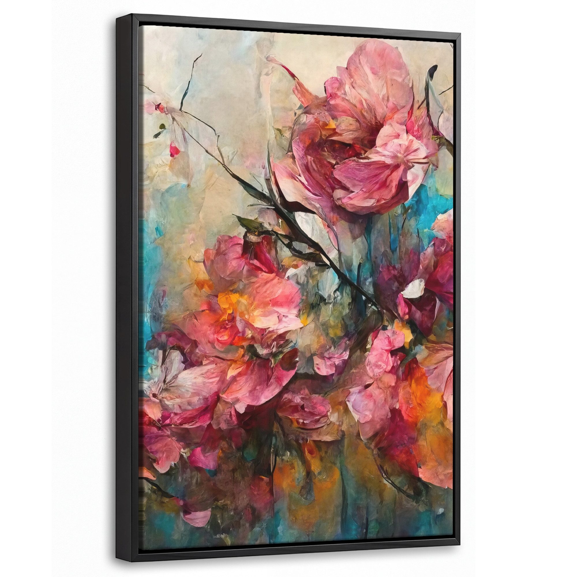 OneMillionCanvasses® Leinwandbild mit Rahmen - Kunst - Blumen - Rosa - Rosen - Natur, Fotodruck (1 St), Deko für Wohnzimmer Schlafzimmer Küche 20x30cm