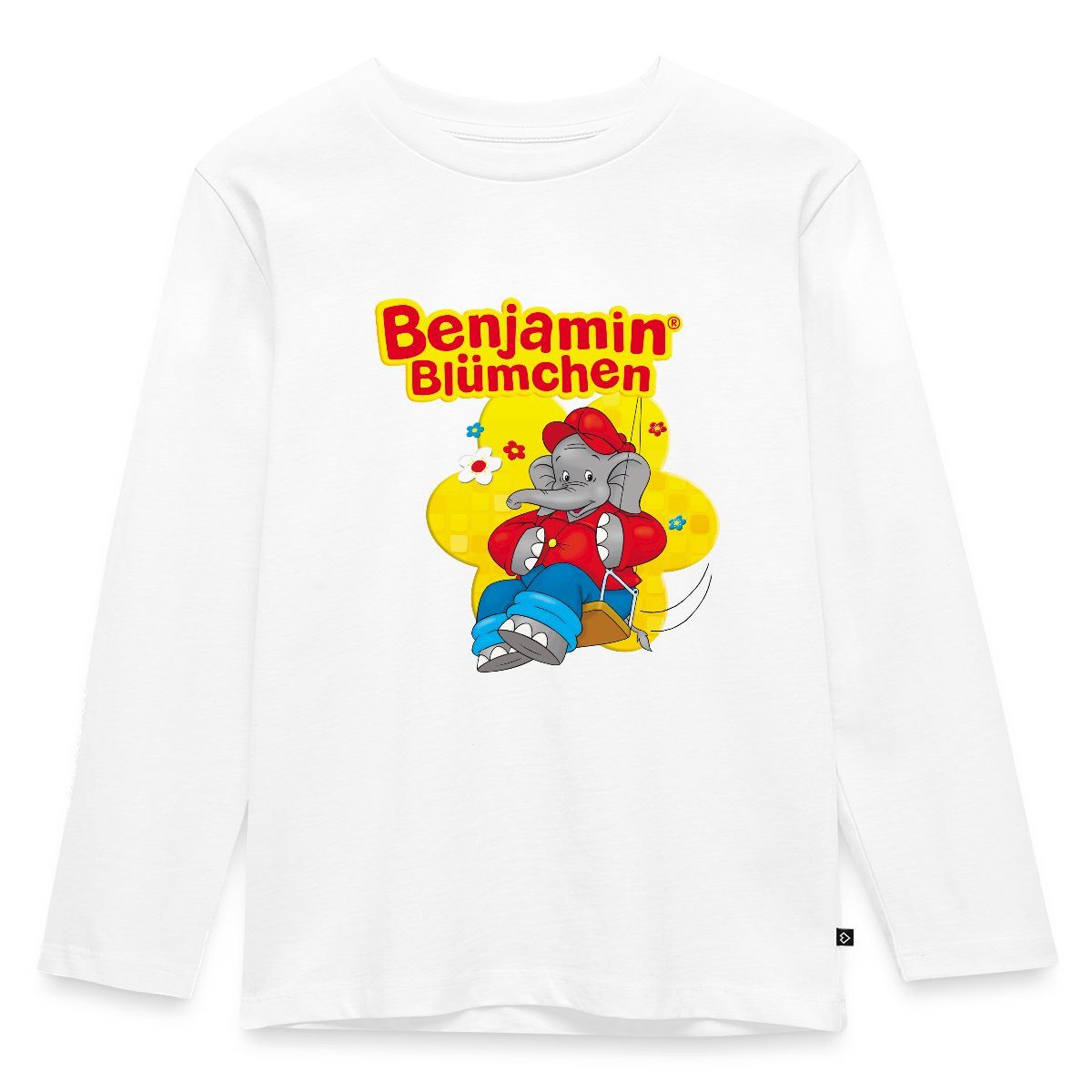 T-Shirt Benjamin Blümchen Auf Schaukel Schriftzug Kinder Premium Langarmshirt