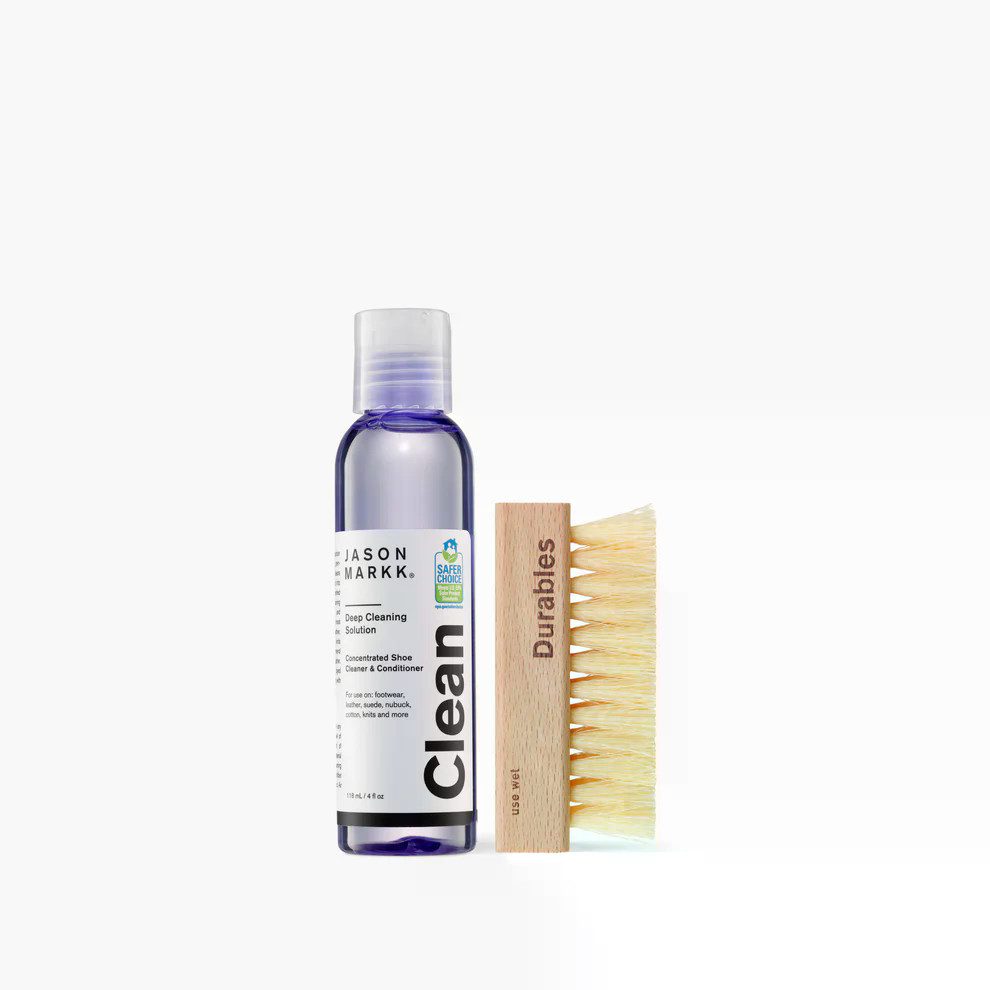 Jason Markk Jason Markk Essential Kit – Deep Cleaning Solution 118 ml Schuhreiniger (Set, [- Reinigungsset bestehend aus Reinigungslösung und Bürste Konzentrierte Sneaker-Tiefenreinigung)