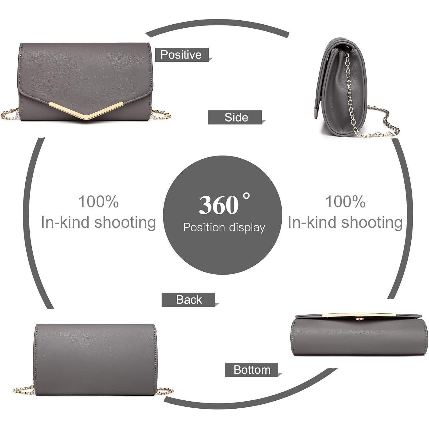 LuxusKollektion Clutch Elegante Damen Abendtasche Kettentasche Clutch Bag Grau-leder