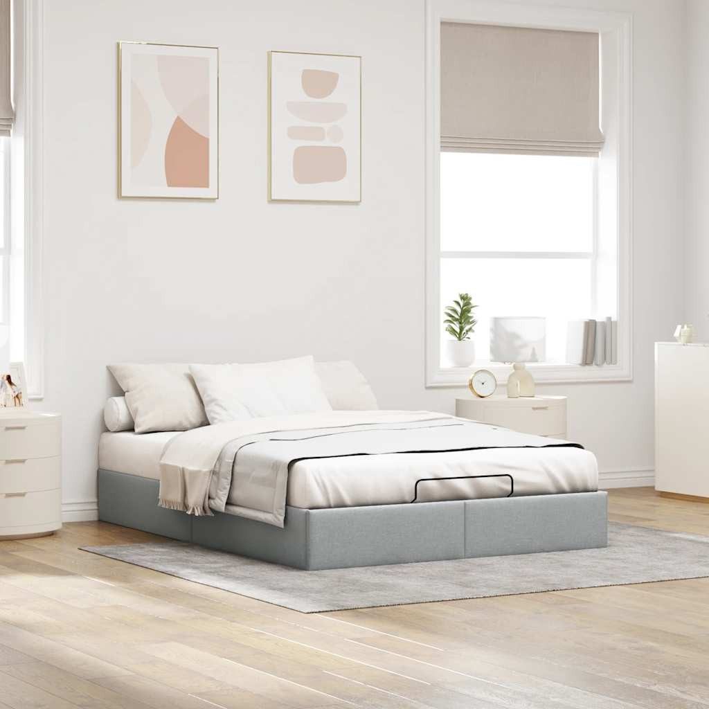 Bettgestell 140 x 200 cm Ottoman-Bett ohne Matratze Hellgrau 140x200 cm Stoff