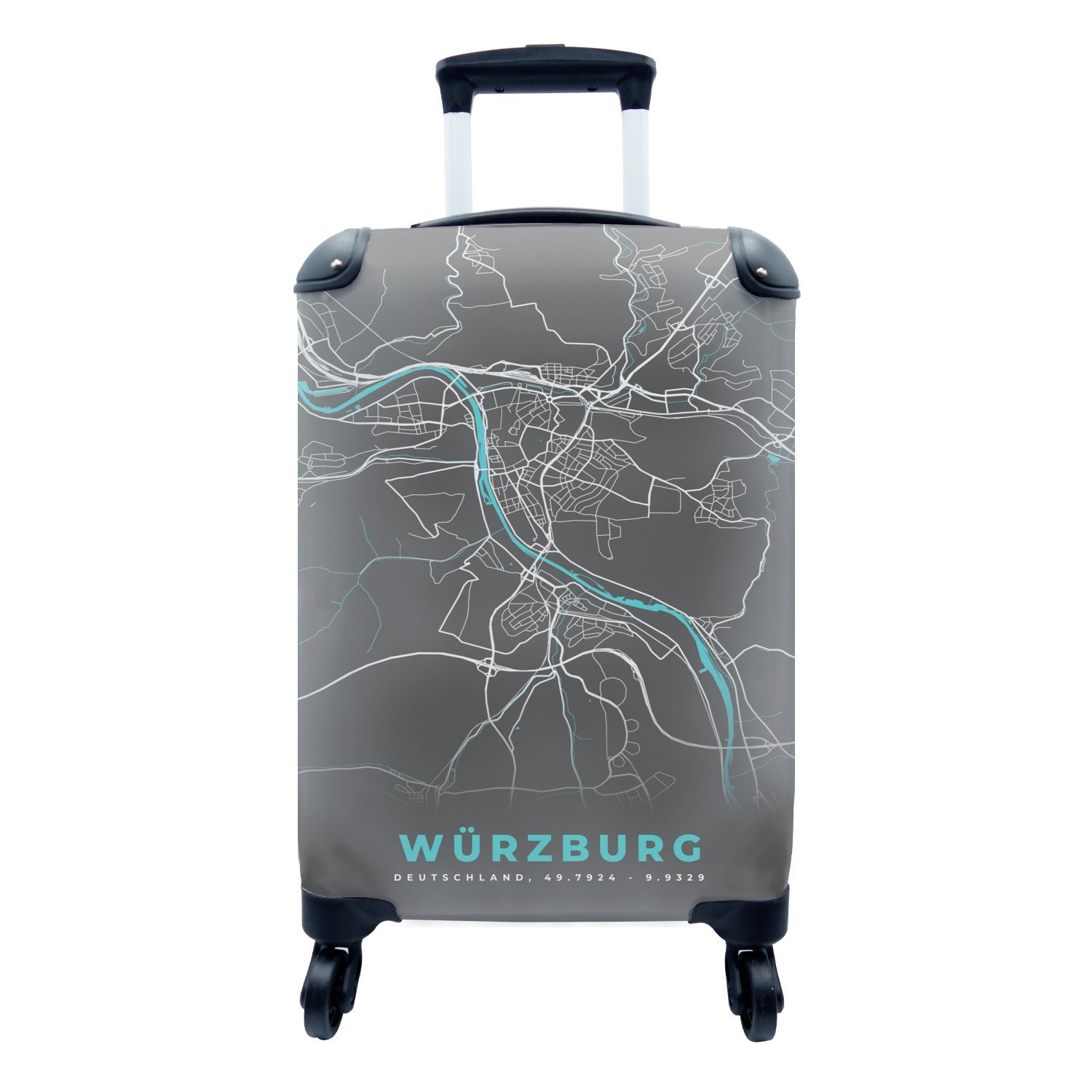 MuchoWow Handgepäckkoffer Blau - Deutschland - Karte - Stadtplan - Würzburg, 4 Rollen, Reisetasche mit rollen, Handgepäck für Ferien, Trolley, Reisekoffer