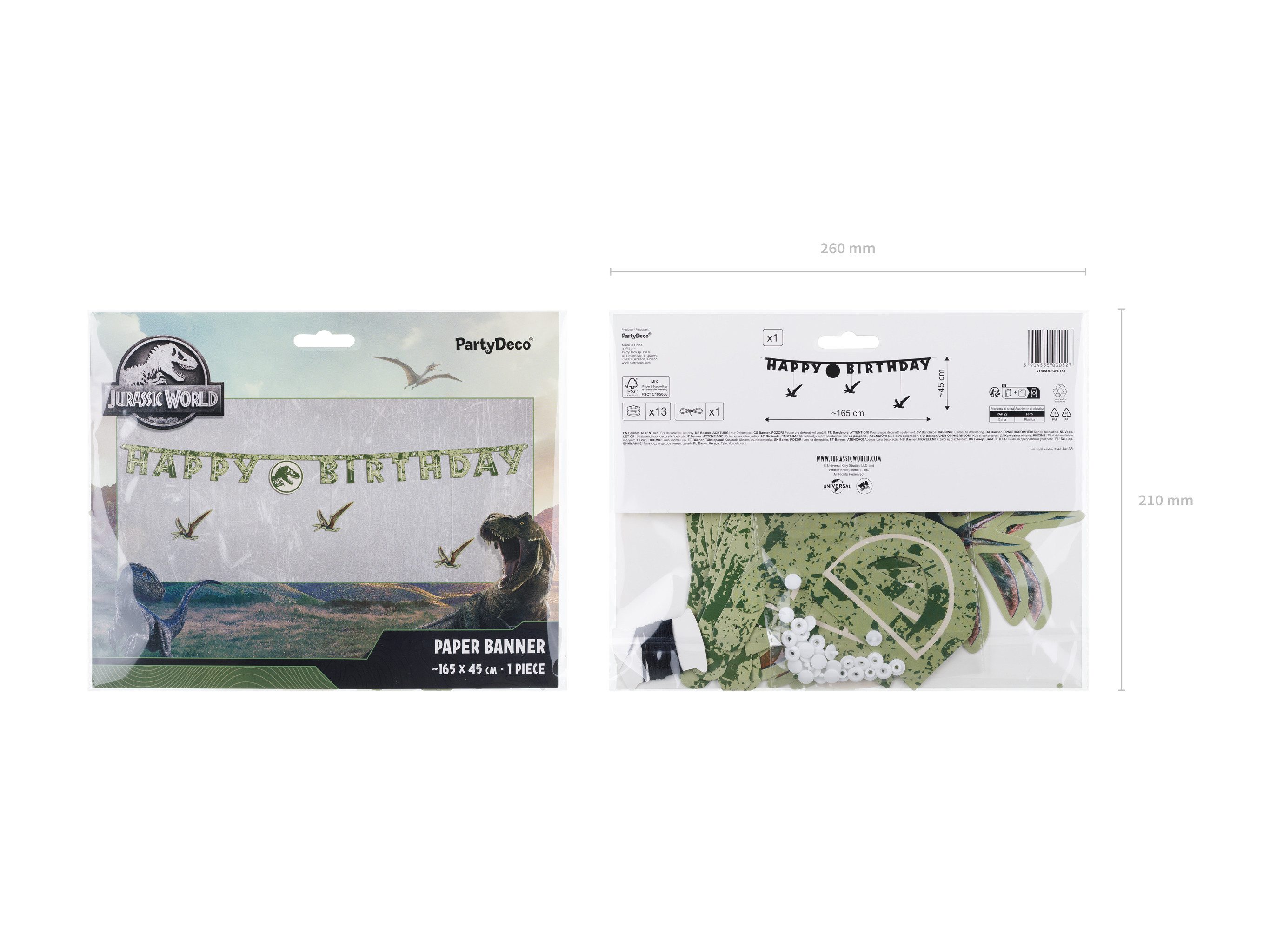 partydeco Girlande, Happy Birthday Girlande 165x45cm Jurassic World Banner Grün