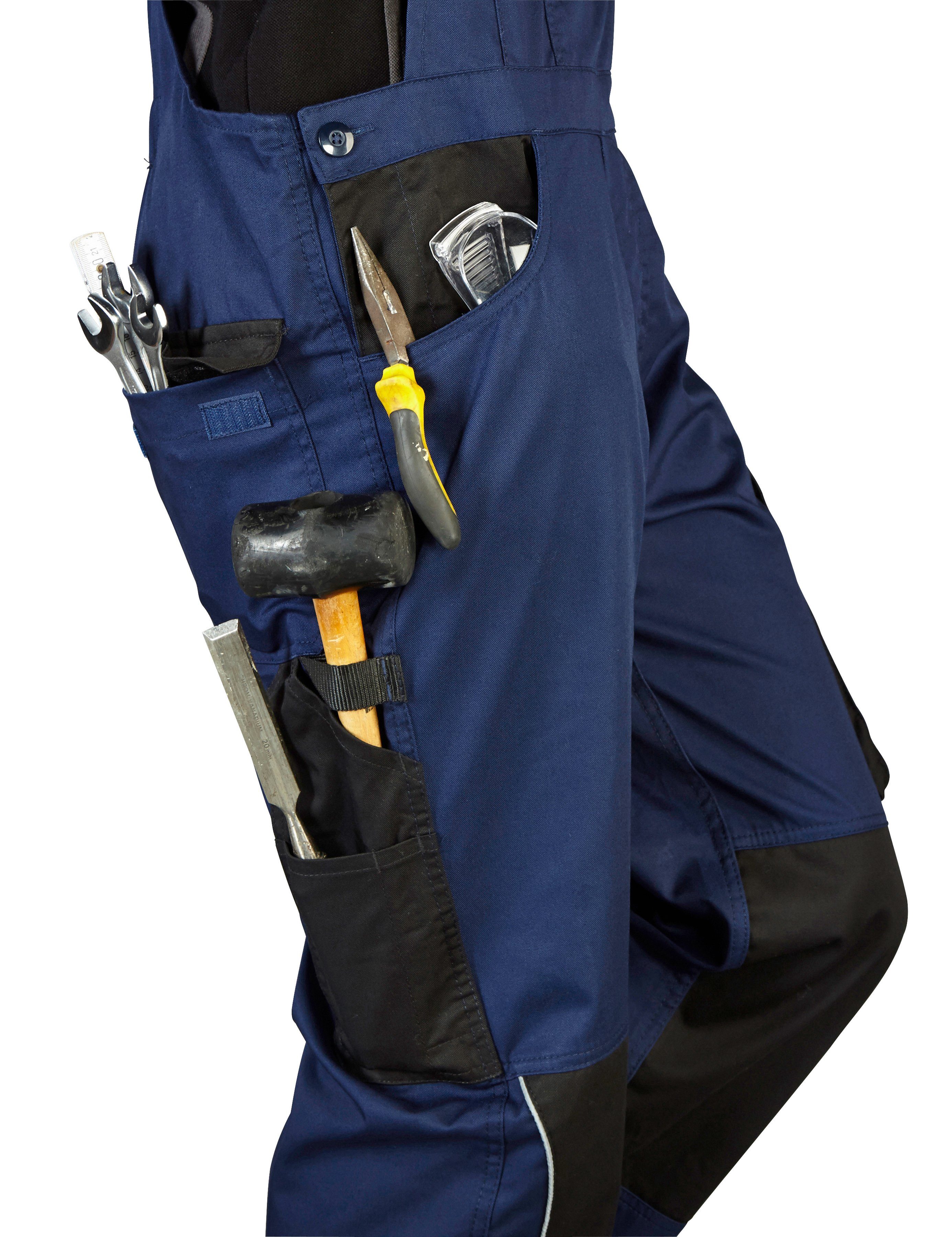 safety& more Latzhose Pull mit Reflexeinsätzen blau-schwarz