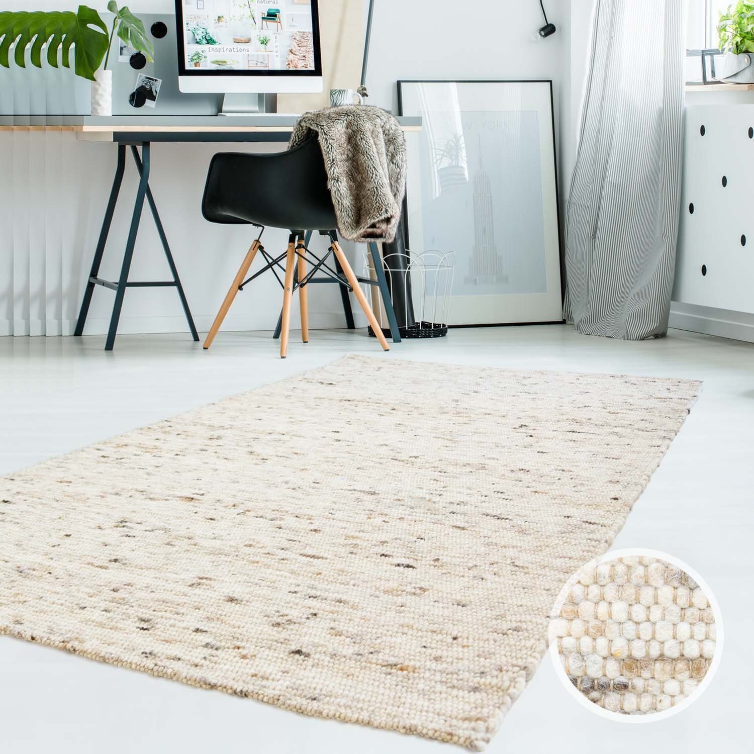 Wollteppich TaraCarpet Handwebteppich Frankeneck, TaraCarpet, rechteckig, Höhe: 13 mm, Handgewebter Teppich gewalkt Wohnzimmer Schlafzimmer Esszimmer 060x110