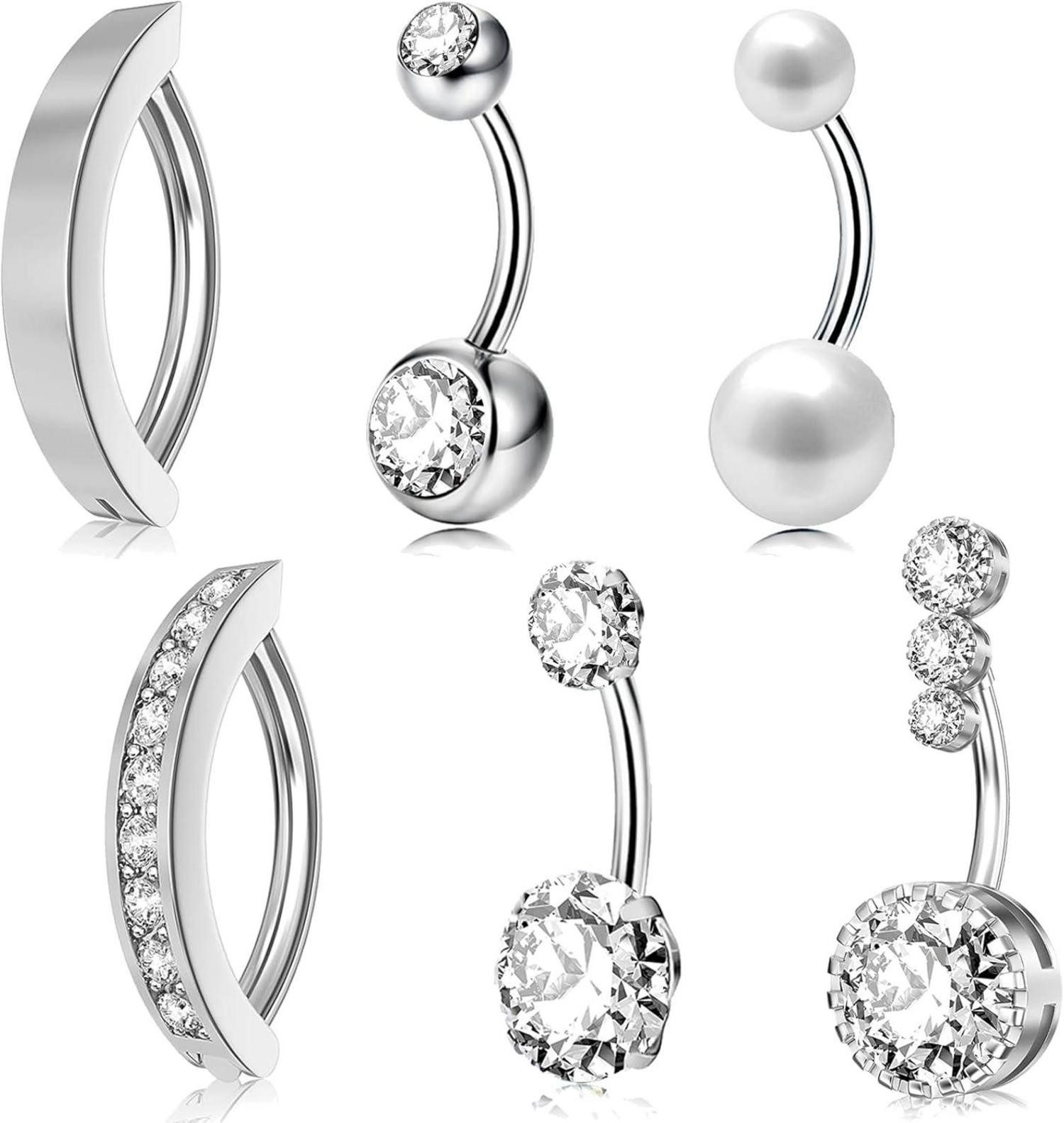 Bauchnabelpiercing Bauchnabelpiercing Set Chirurgenstahl Silber 10mm 12mm Strass Perlen