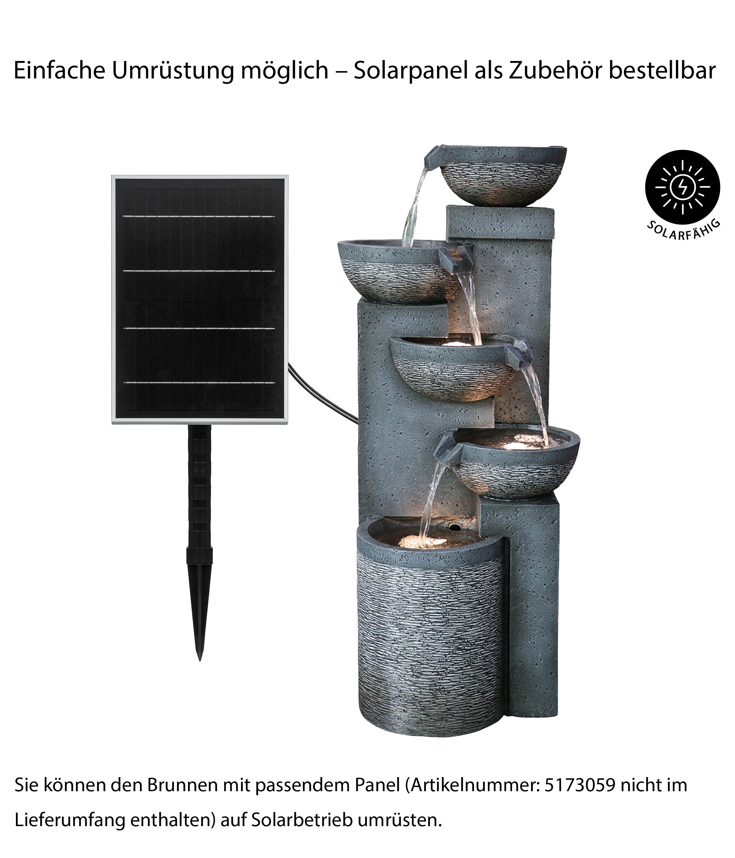 Dehner Gartenbrunnen Merkur mit LED, solarfähig, 91 x 39 x 39 cm, Polyresin, 39 cm Breite, wetterbeständiger Terrassenbrunnen für den Außenbereich