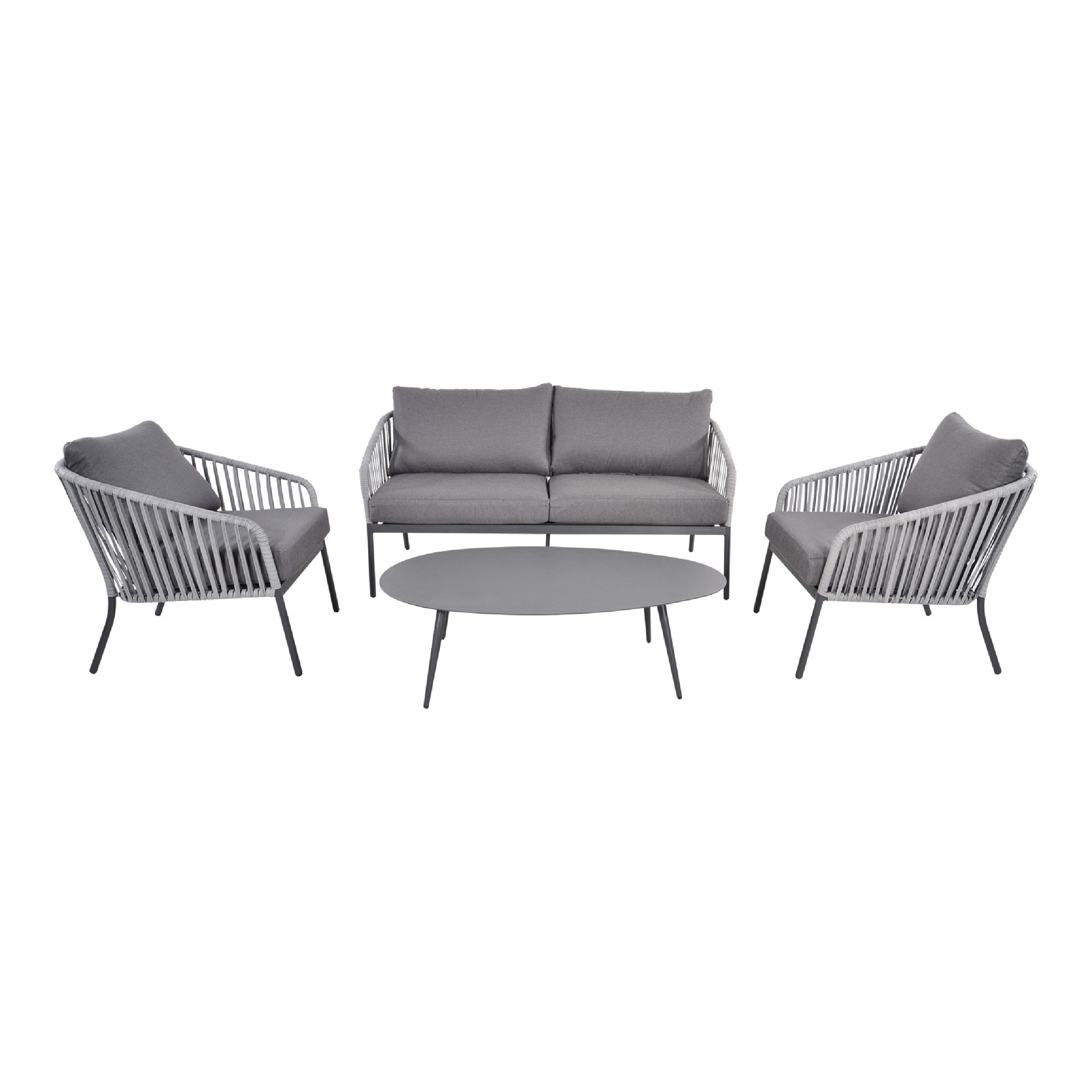 Gartenlounge-Set Sessel, 2-Sitzer, Tisch, in grau - 169x307x77,5x307 (LxBxHxD)