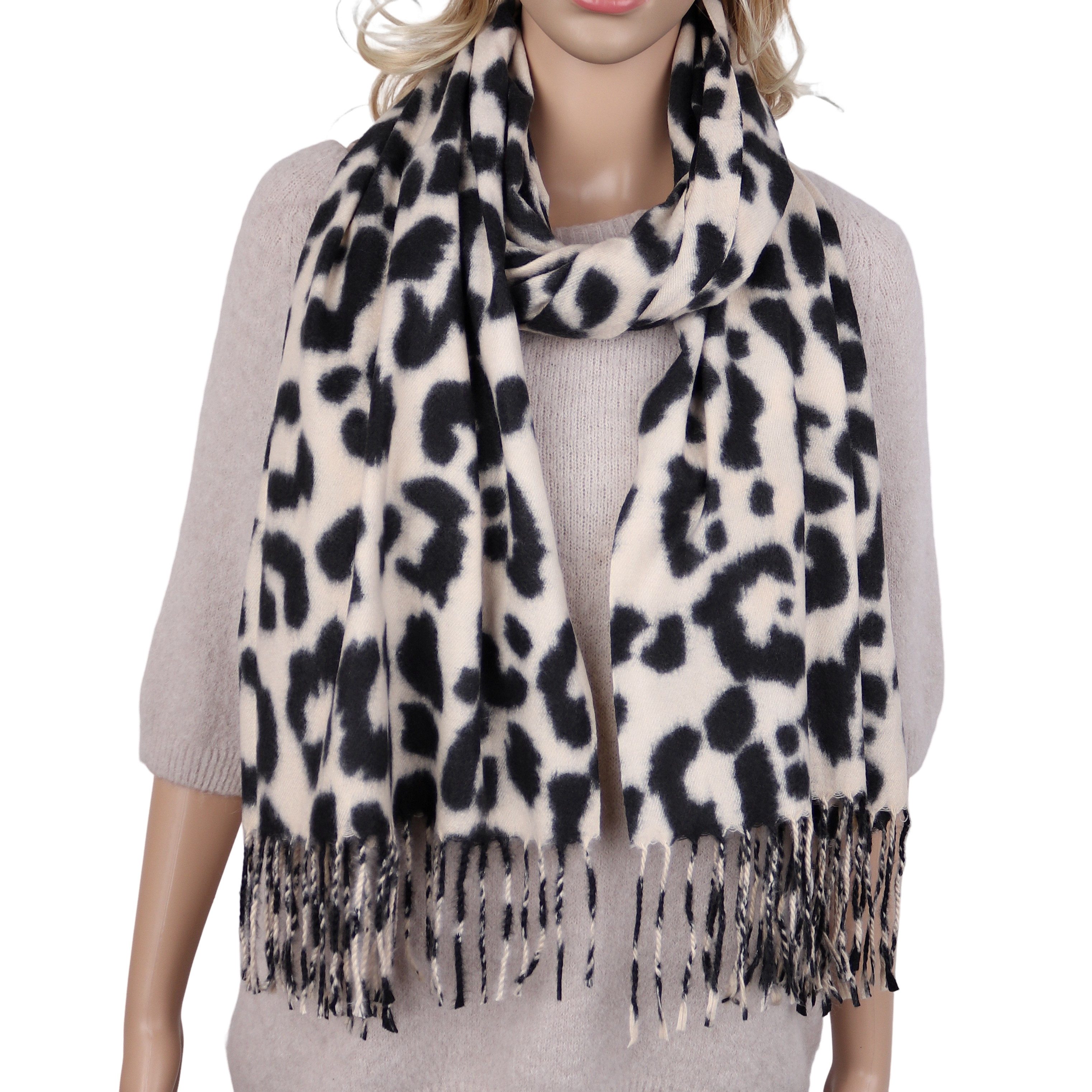 MIRROSI Modeschal Damen Schal Leo Muster 70x180 cm – weicher Viskose Winterschal, (Neue Kollektion Herbst/Winter 2026), mit Fransen, warmer …