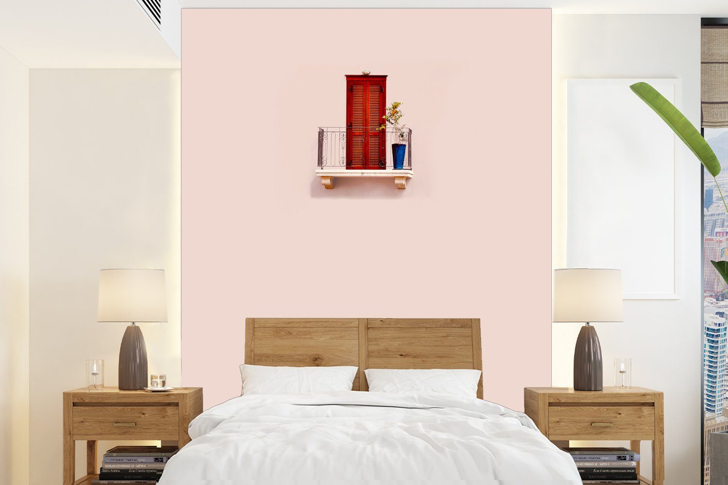 für - Montagefertig Wohnzimmer, Architektur, - St), Wandtapete - (4 Fototapete Matt, Vinyl Rot MuchoWow Tapete Pastell bedruckt, Tür