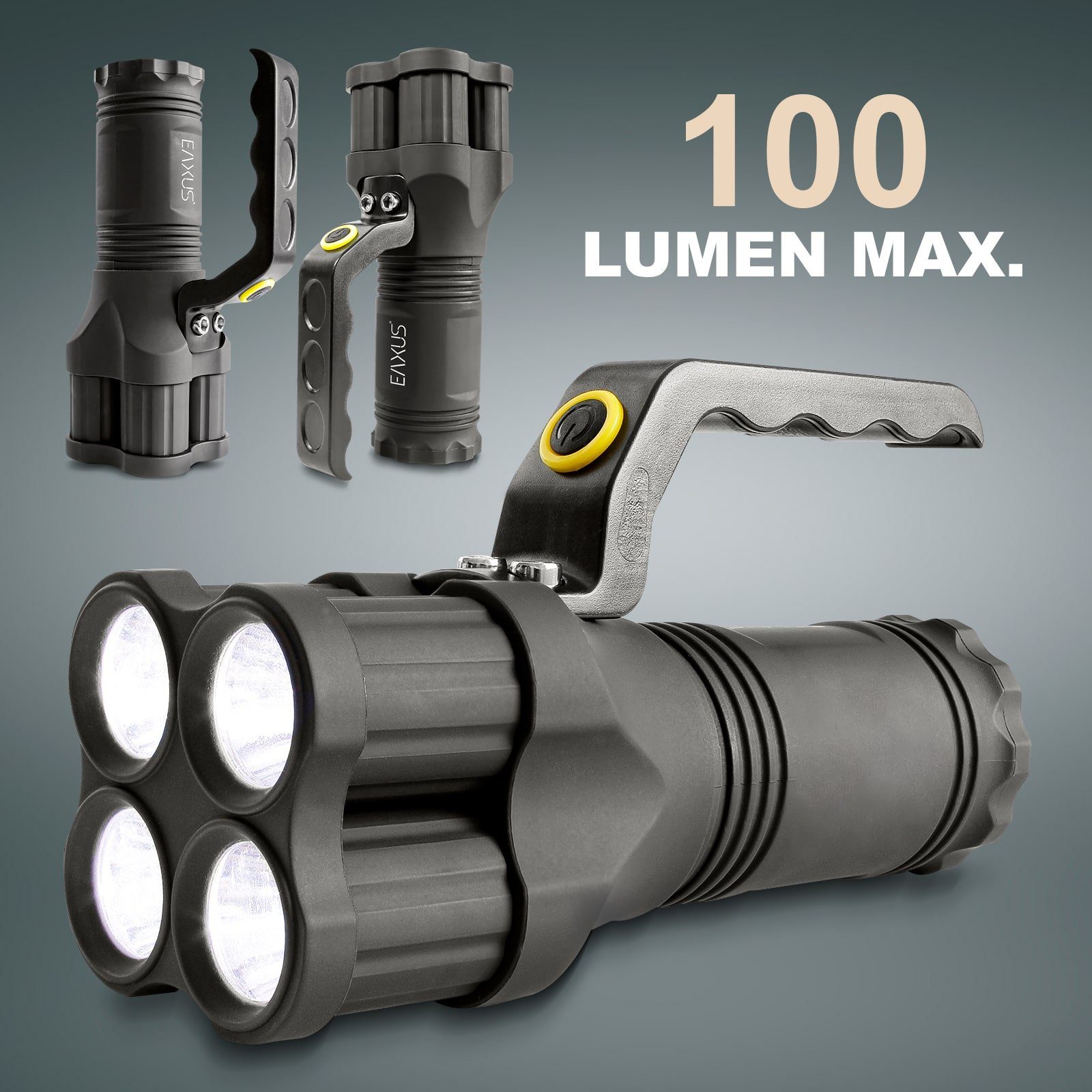 EAXUS LED Taschenlampe Leuchtstarker Handstrahler/Handscheinwerfer mit  Griff (1-St), Extrem Hell, 200m Reichweite, 3 Leuchtmodi,  Spritzwassergeschützt