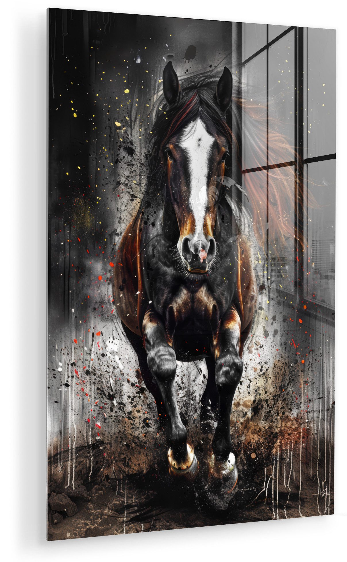 MuchoWow Acrylglasbild Pferd - Tiere - Schwarz - Luxus - Modern, Inkl. Aufhängung, Dekorative Bild für Küche & Wohnzimmer auf Glas, 20x30 cm