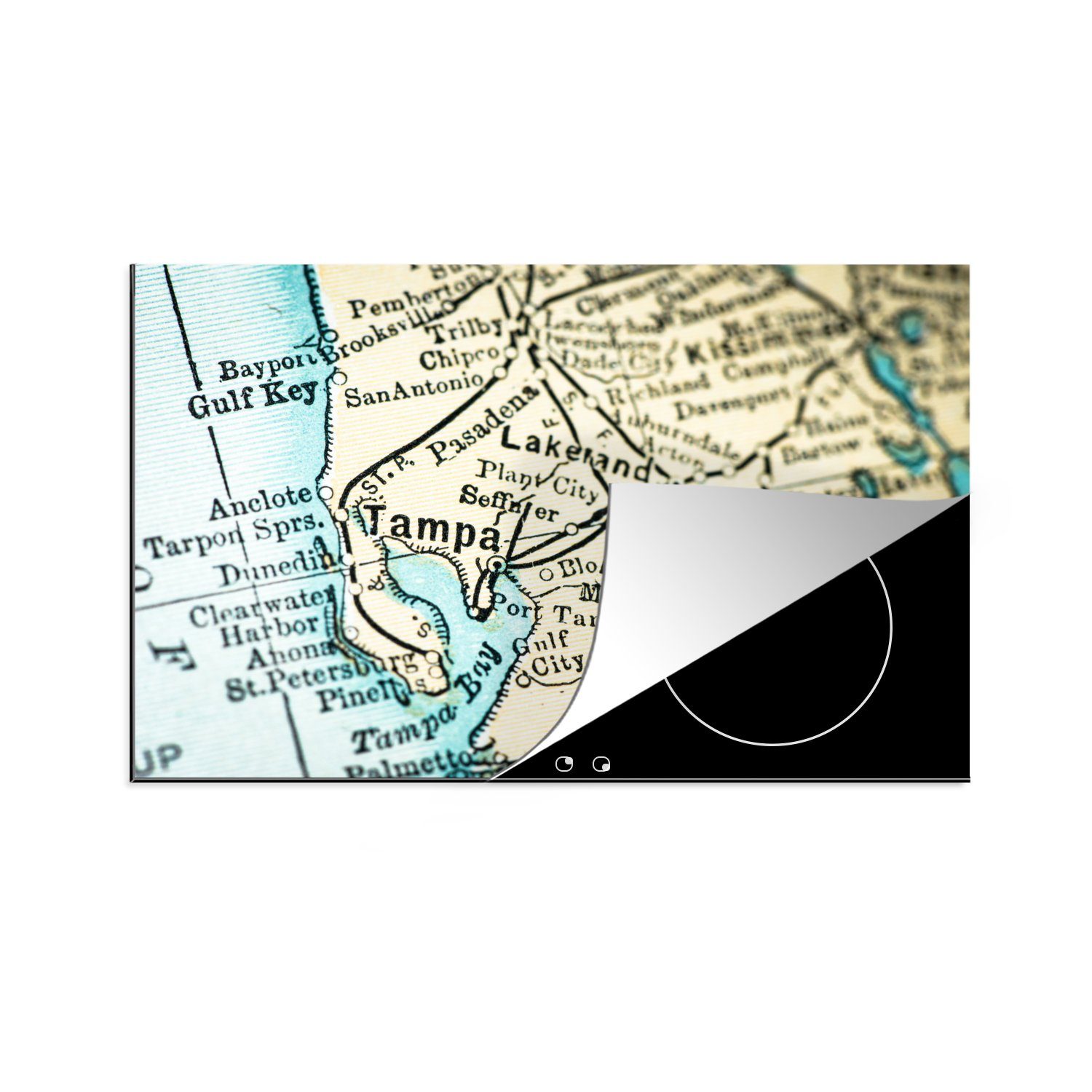 MuchoWow Herdblende-/Abdeckplatte Eine Illustration einer antiken Karte von Tampa, Vinyl, (1 tlg), 81x52 cm, Induktionskochfeld Schutz für die küche, Ceranfeldabdeckung