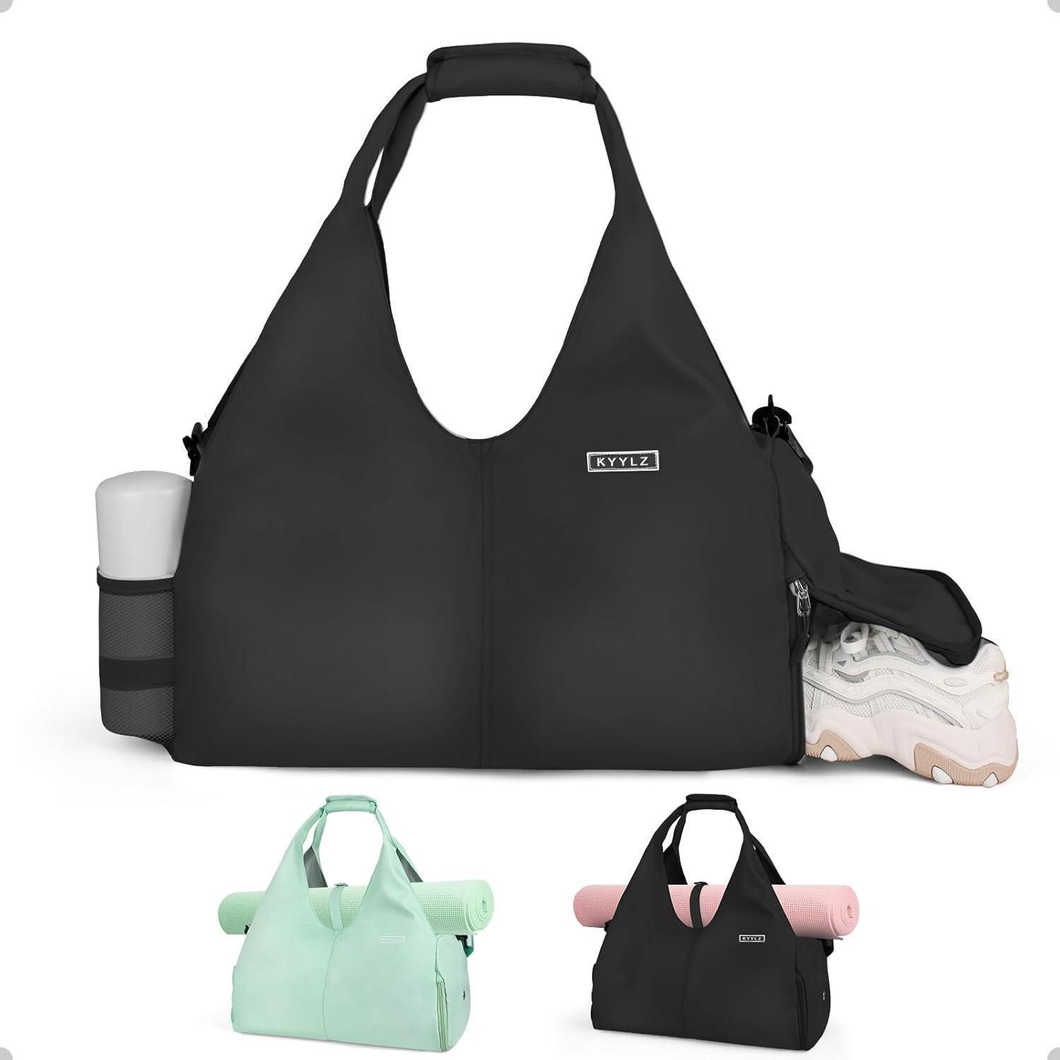 LuxusKollektion Sporttasche Yogatasche Damen Groß mit Schuhfach, Wasserdicht, Schwarz