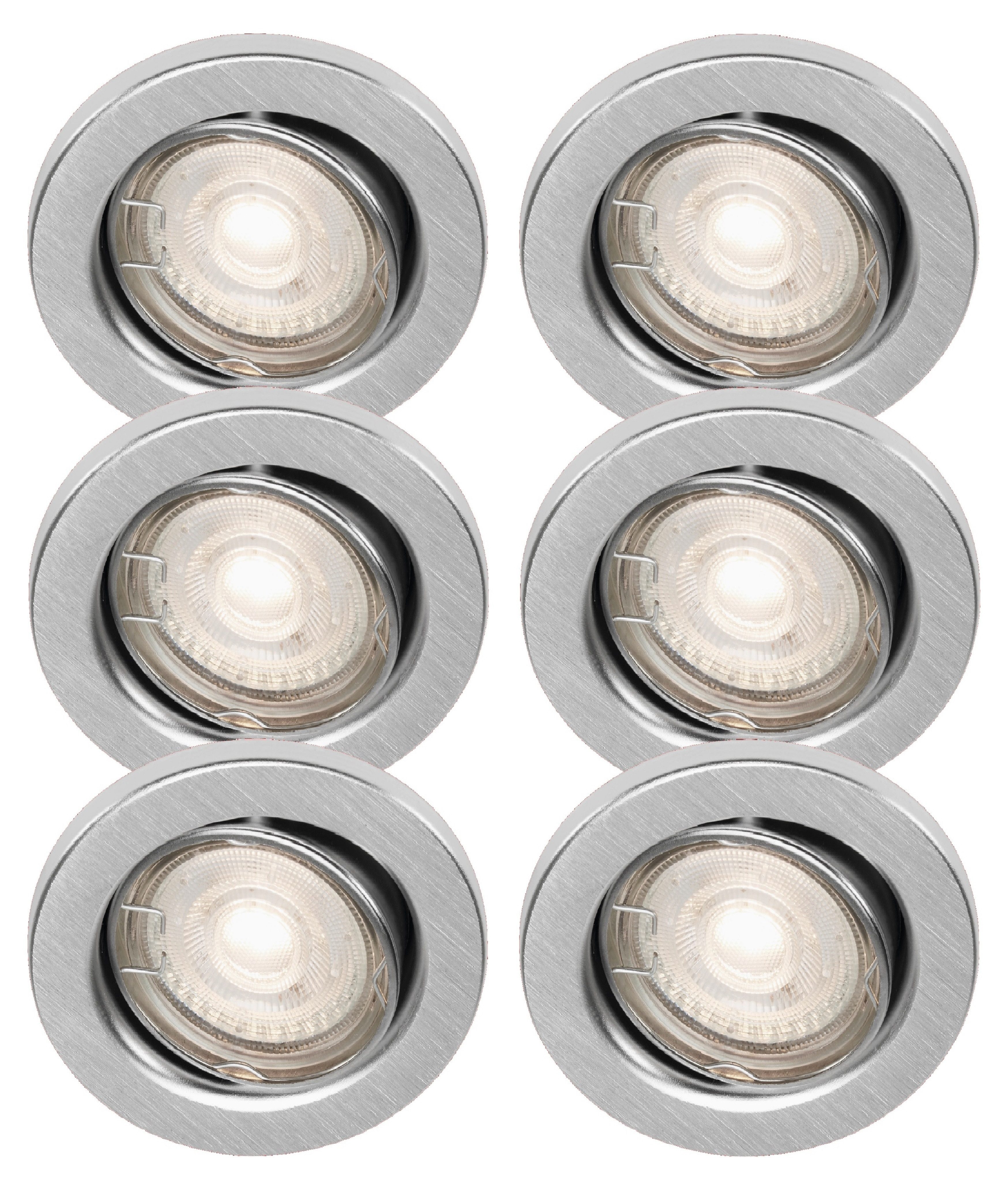TRANGO LED Einbauleuchte, Dimmfunktion, 6er Set 6729-069G6KSDAK LED Deckenstrahler in Aluminium-Optik Rund inkl. 6x 5 Watt 3-Stufen dimmbar GU10 LED Leuchtmittel 6000K Tageslichtweiß (kaltweiß), Einbaustrahler, Einbauspot, Deckenleuchte, Deckenspots